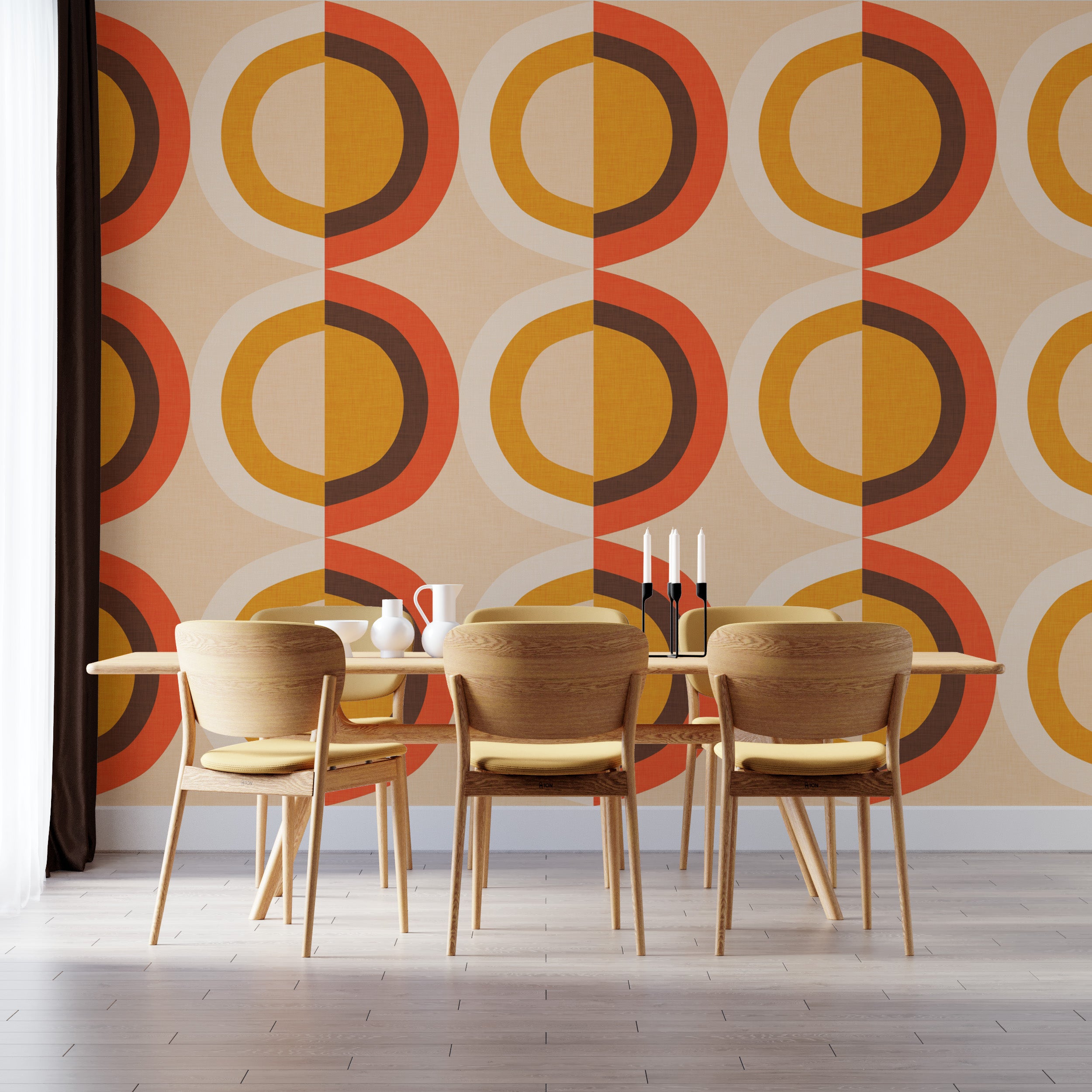 Orange and mustard mid century mural design
