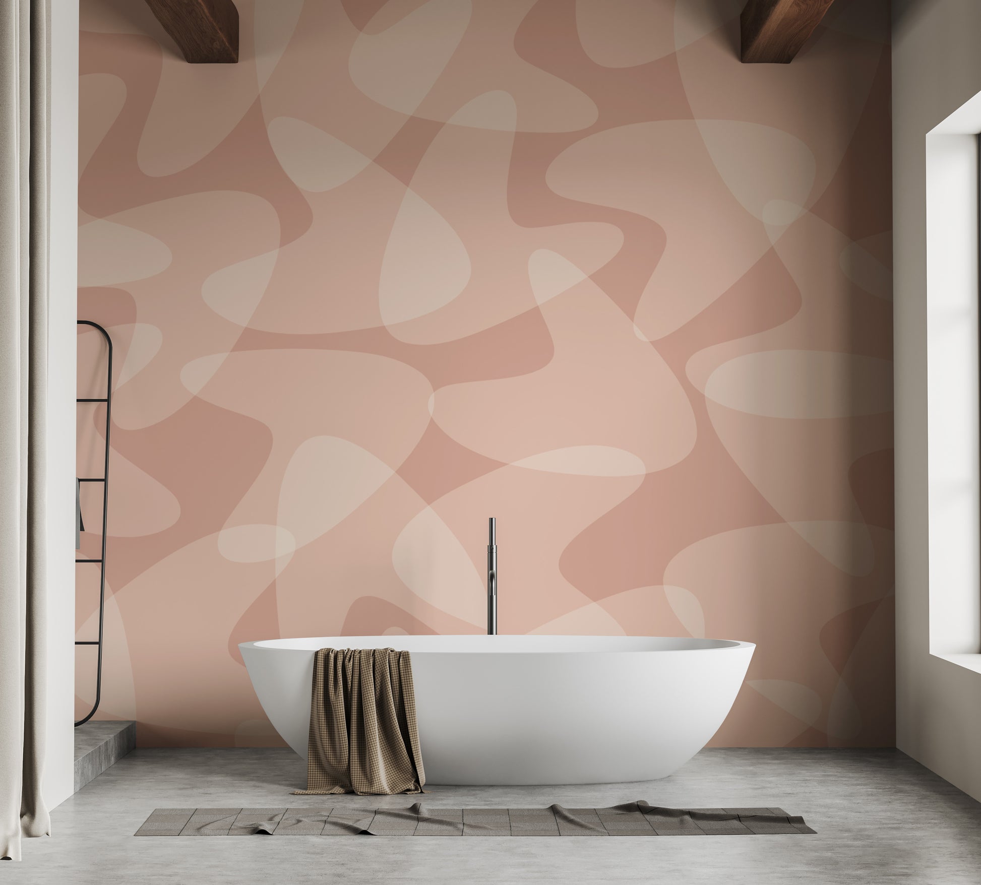 Classic mid-century wallpaper in soft peach