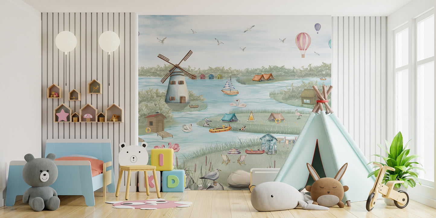 Playful shore wallpaper for kids' rooms