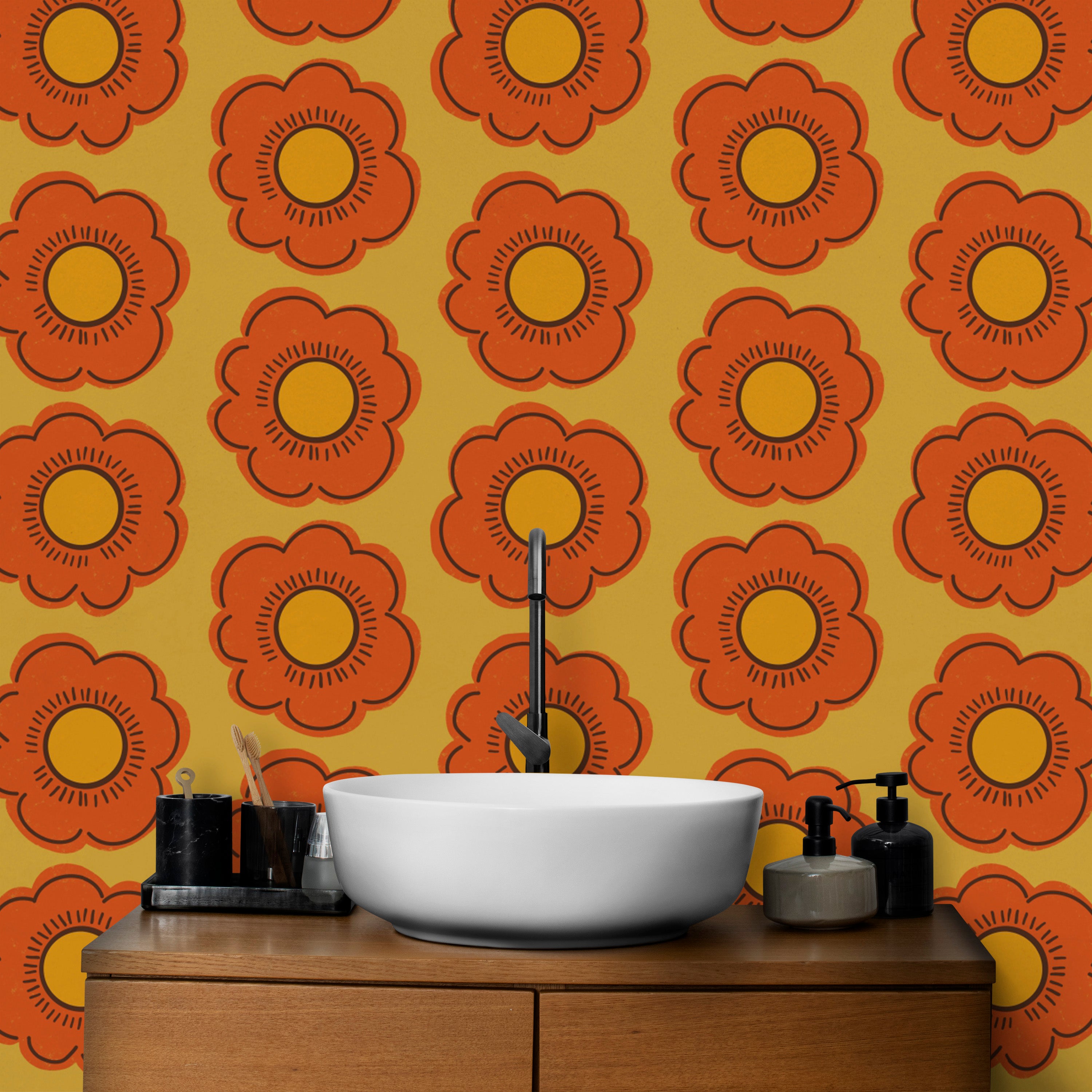 Retro Sunflower Wallpaper for bold wall designs