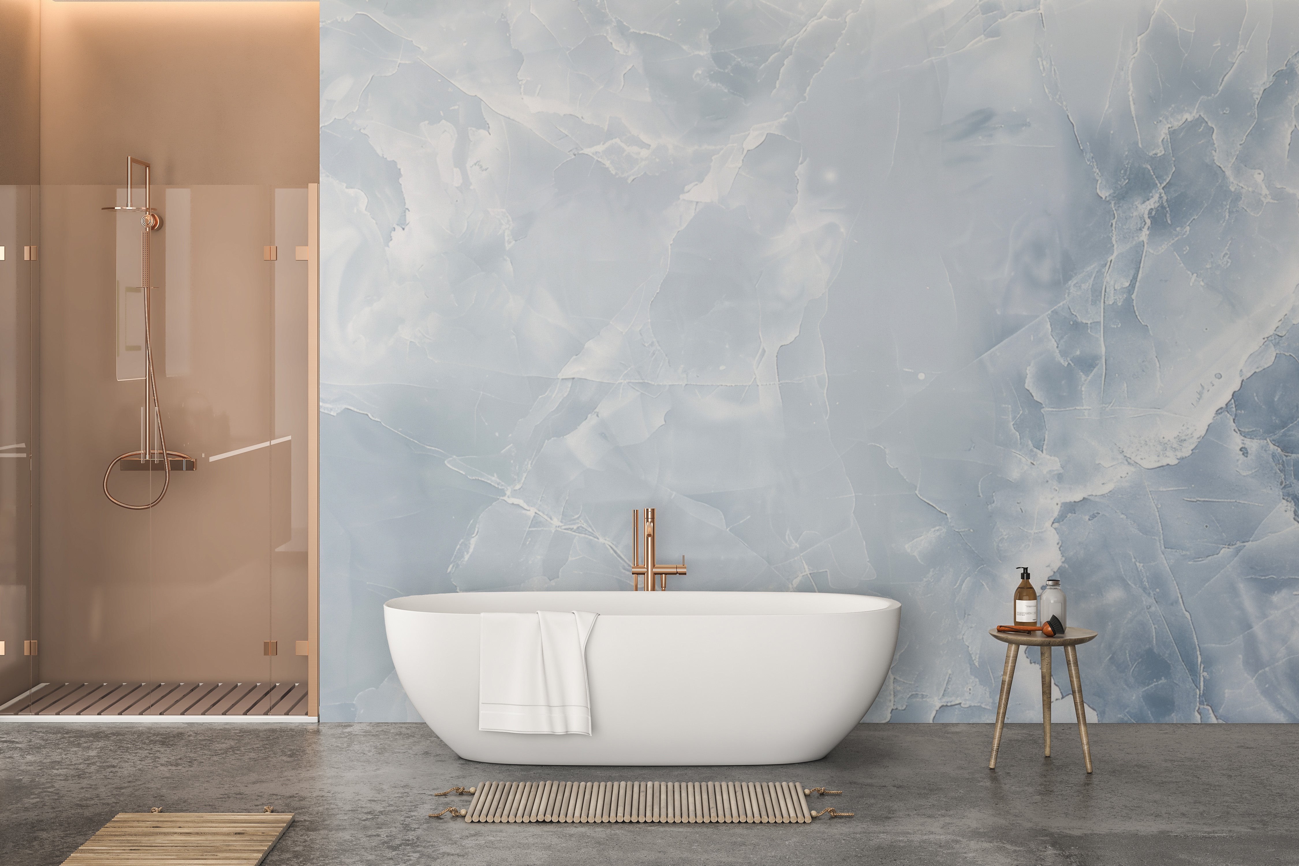 Bathroom walls pop with frosty wallpaper designs