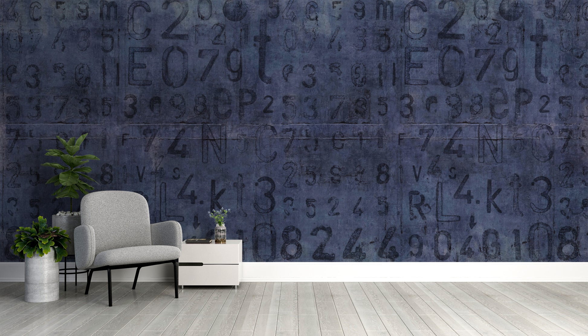 Grunge texture typography mural for urban wall decor
