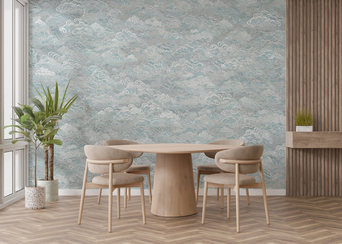 Clouds Baby Blue and White Wallpaper Murals