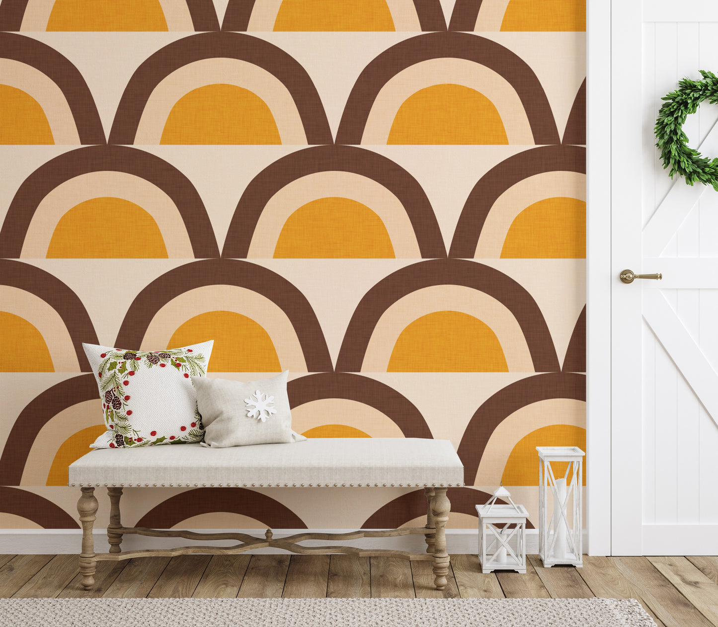 Mid-century modern style mural with warm tones
