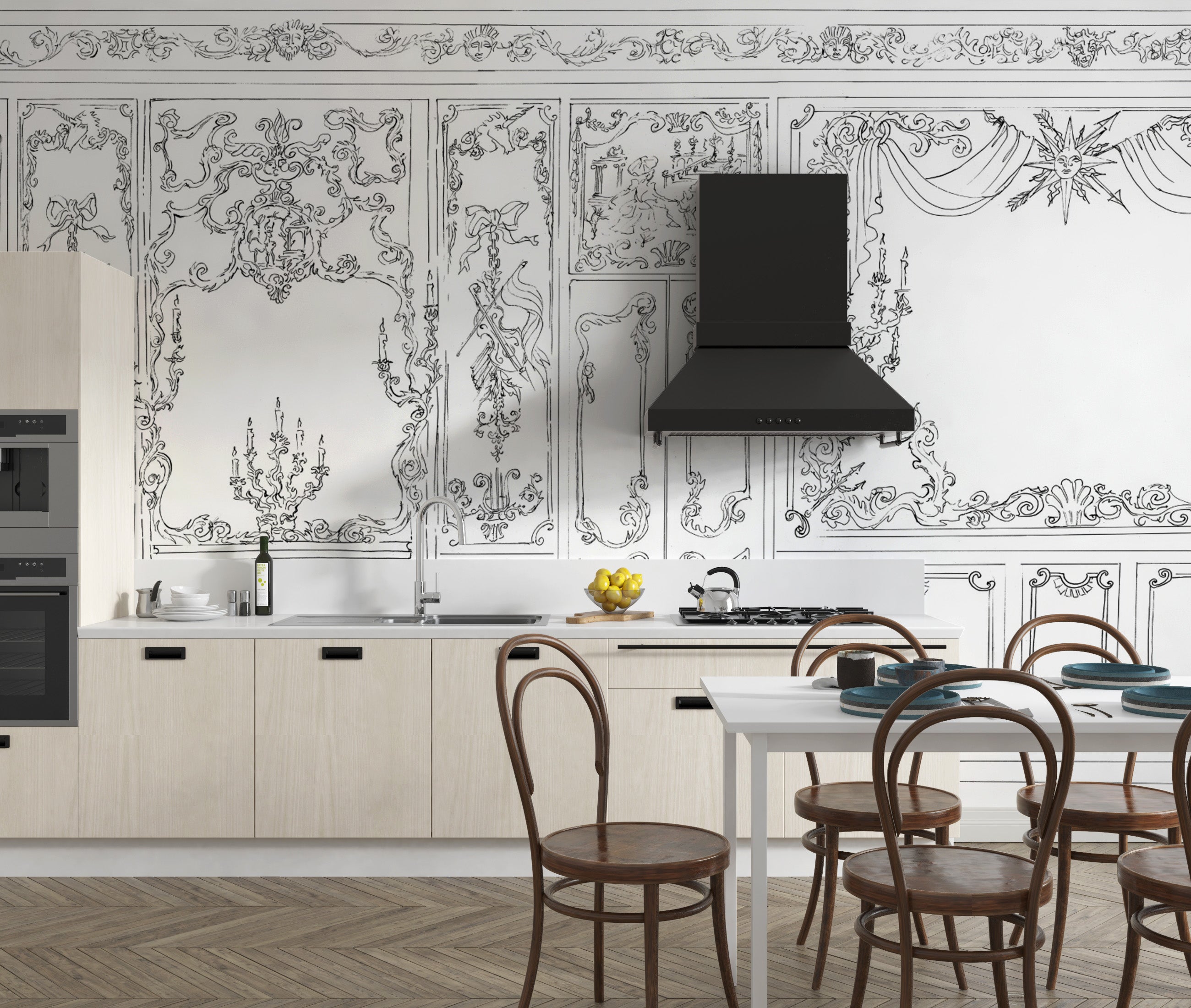 Luxury Rococo-style decorative boiserie wallpaper for walls
