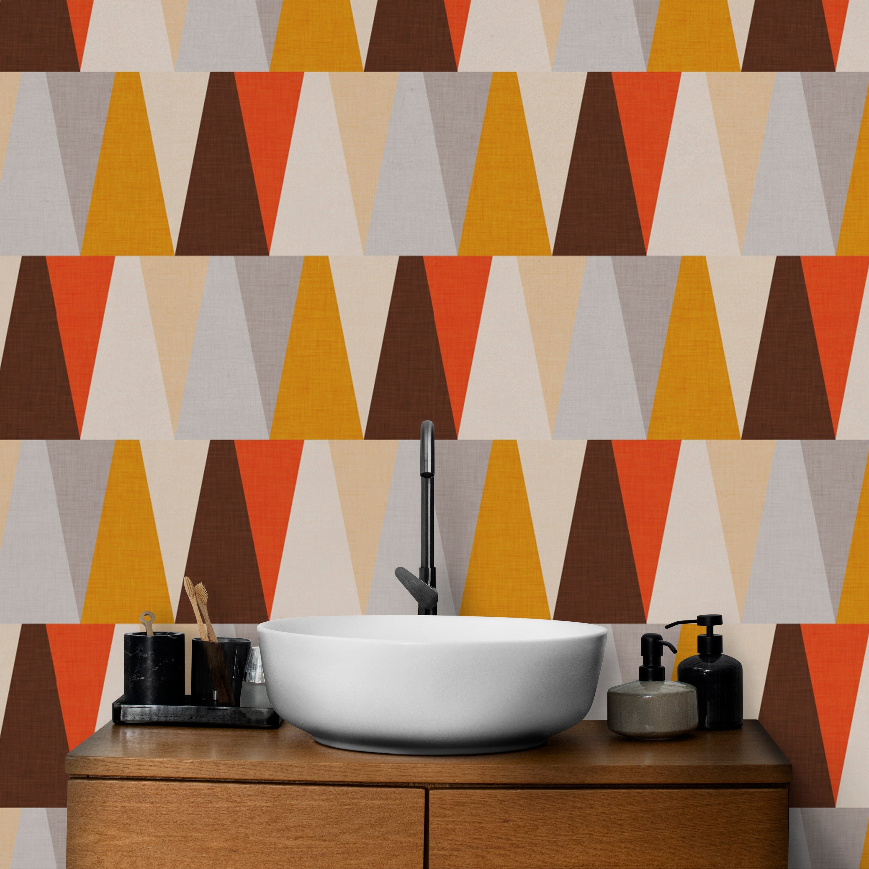 Triangle-inspired abstract mural for living rooms
