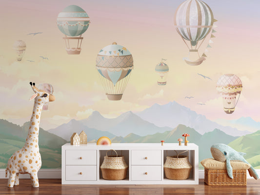 Watercolor Hot Air Balloons Wallpaper for kids