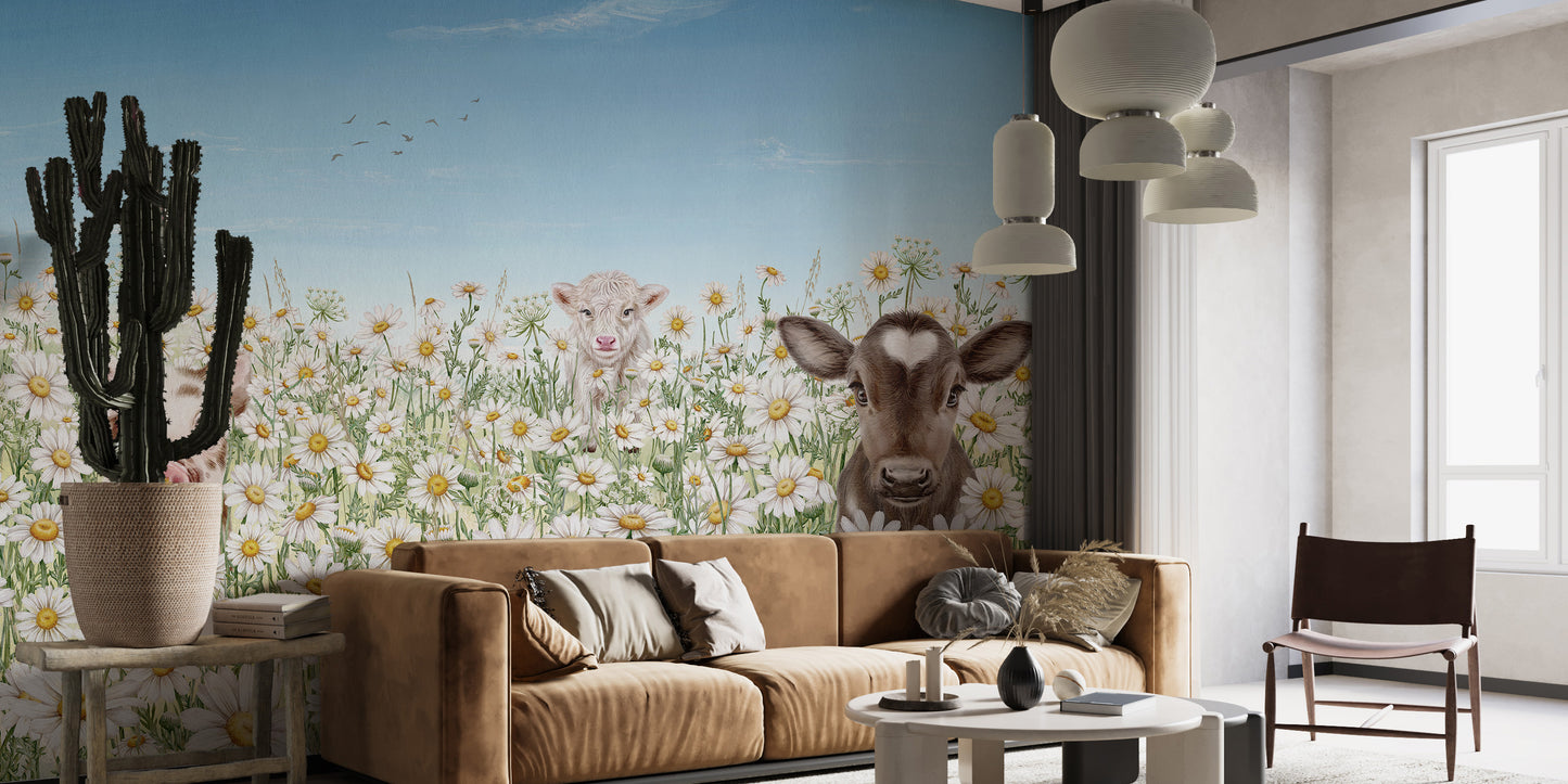 Playful farm animals mural for a charming countryside vibe.
