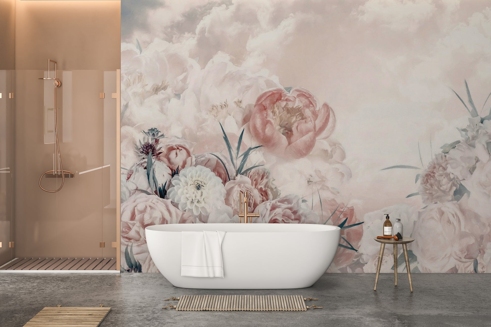 Luxurious pink white flower wallpaper mural