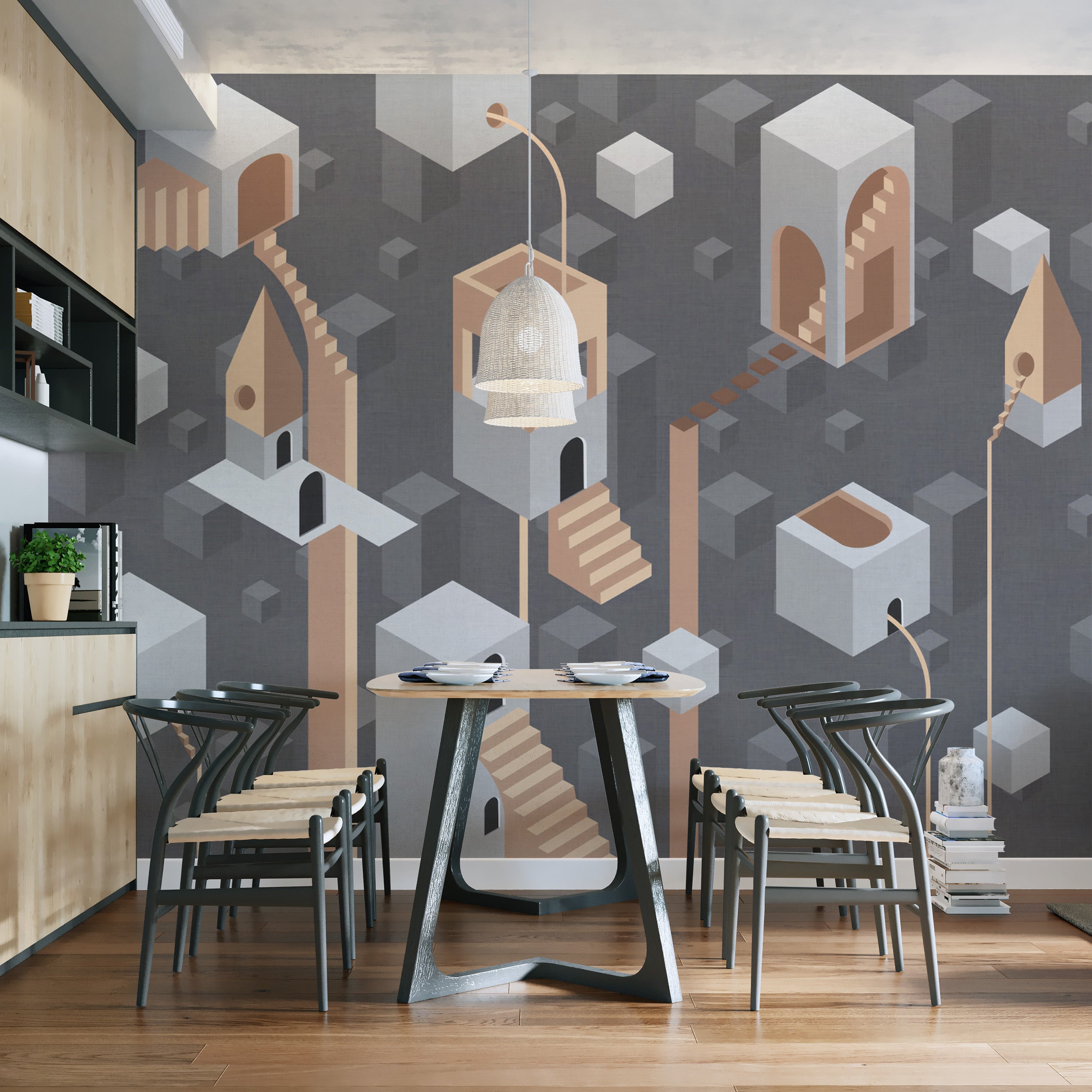 Unique Gray Surreal Geometric Architecture Wallpaper for Homes
