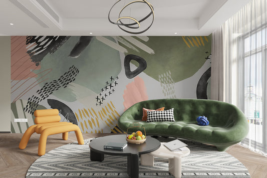 Modernist Echoes Wall Mural transforms living rooms into art spaces