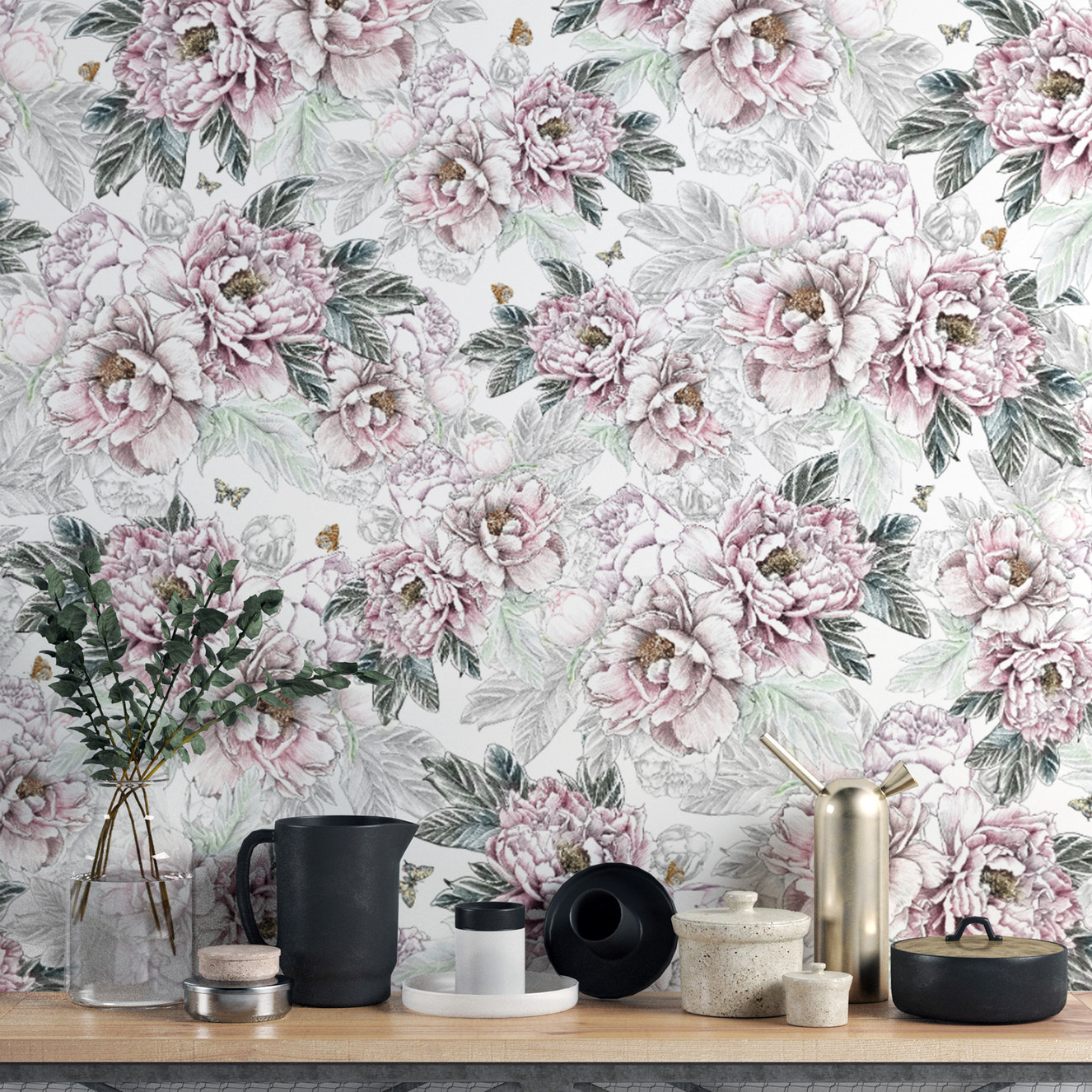 Vintage Peony Floral Wallpaper Mural