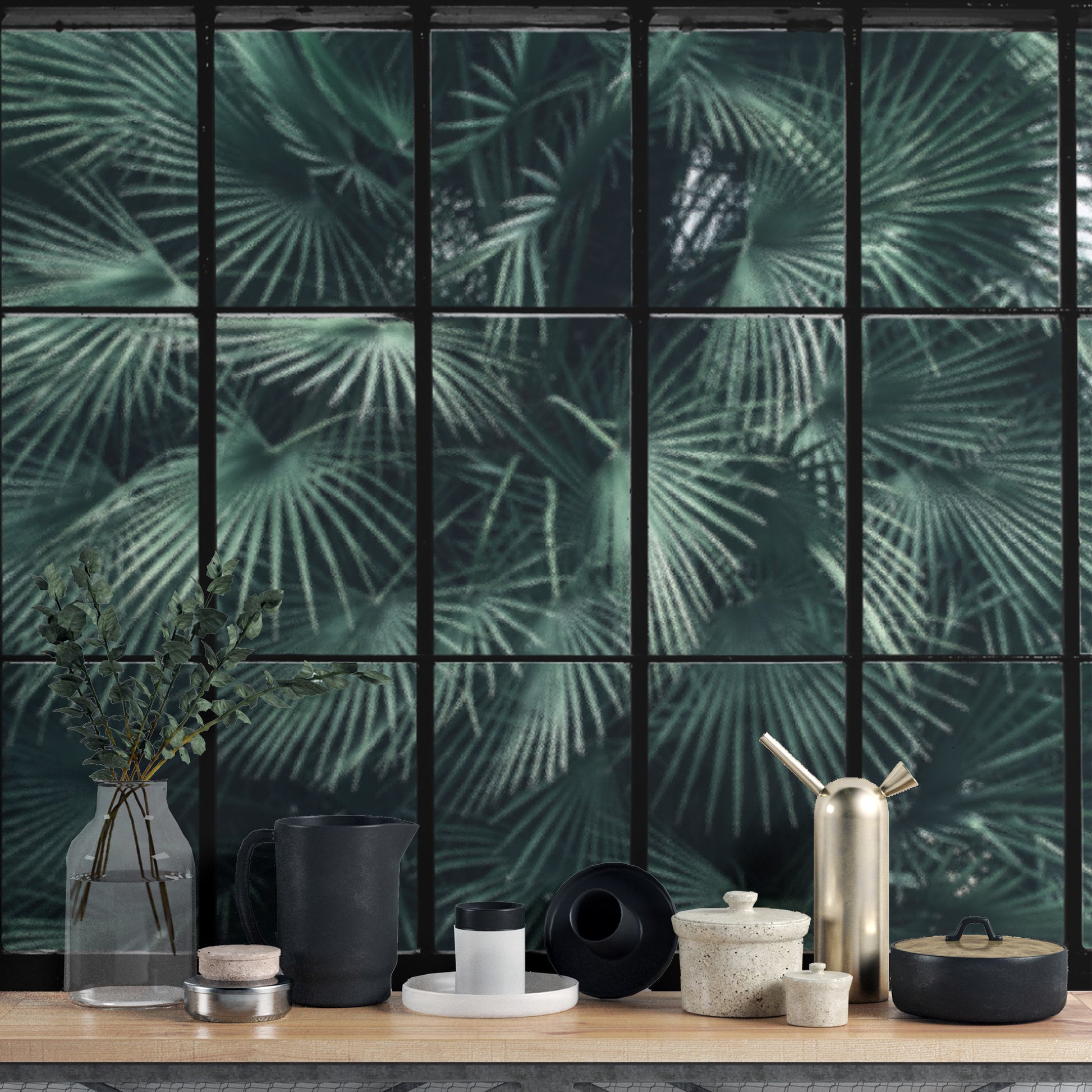 Immersive jungle window mural for interior spaces




