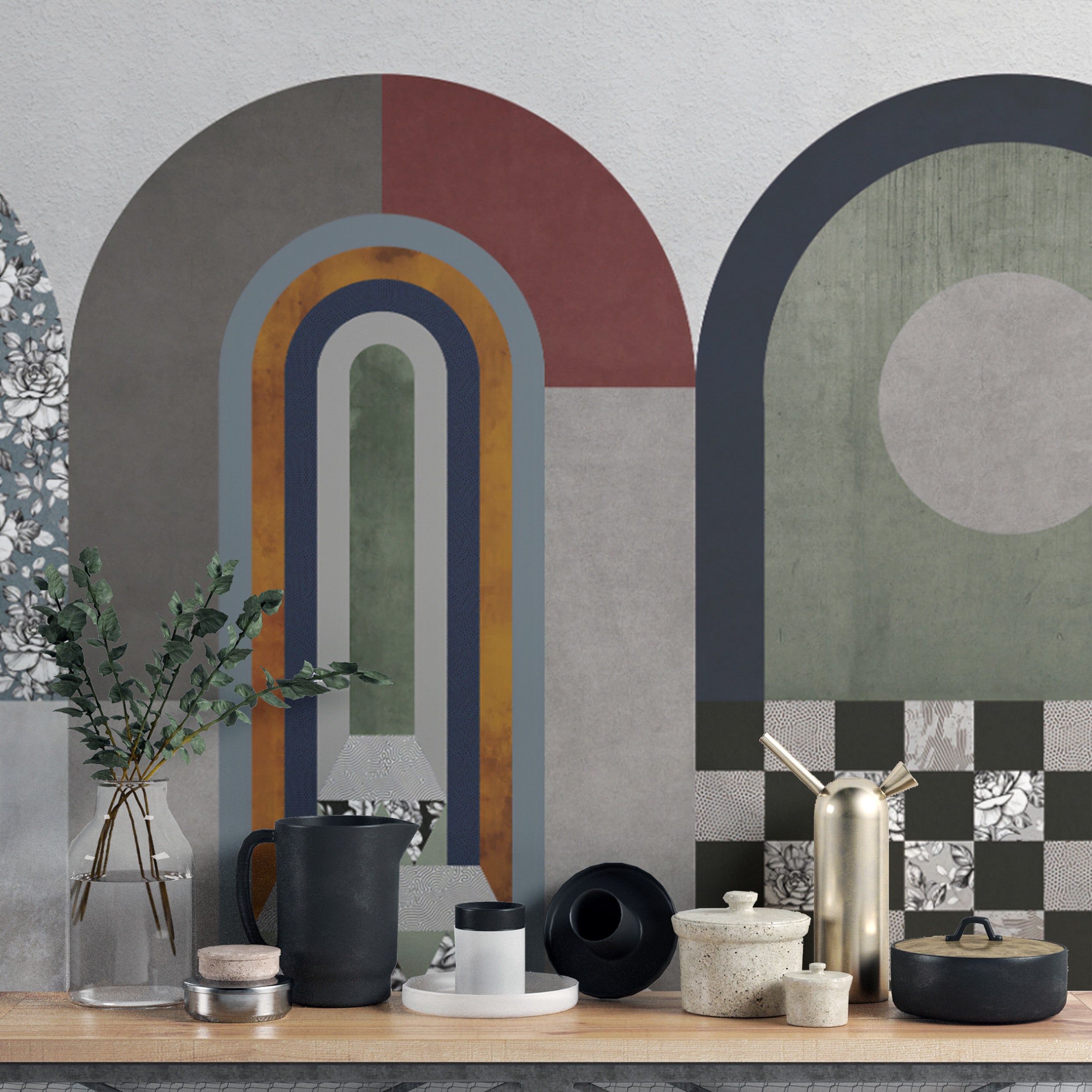 Abstract geometric arch wall mural with modern design
