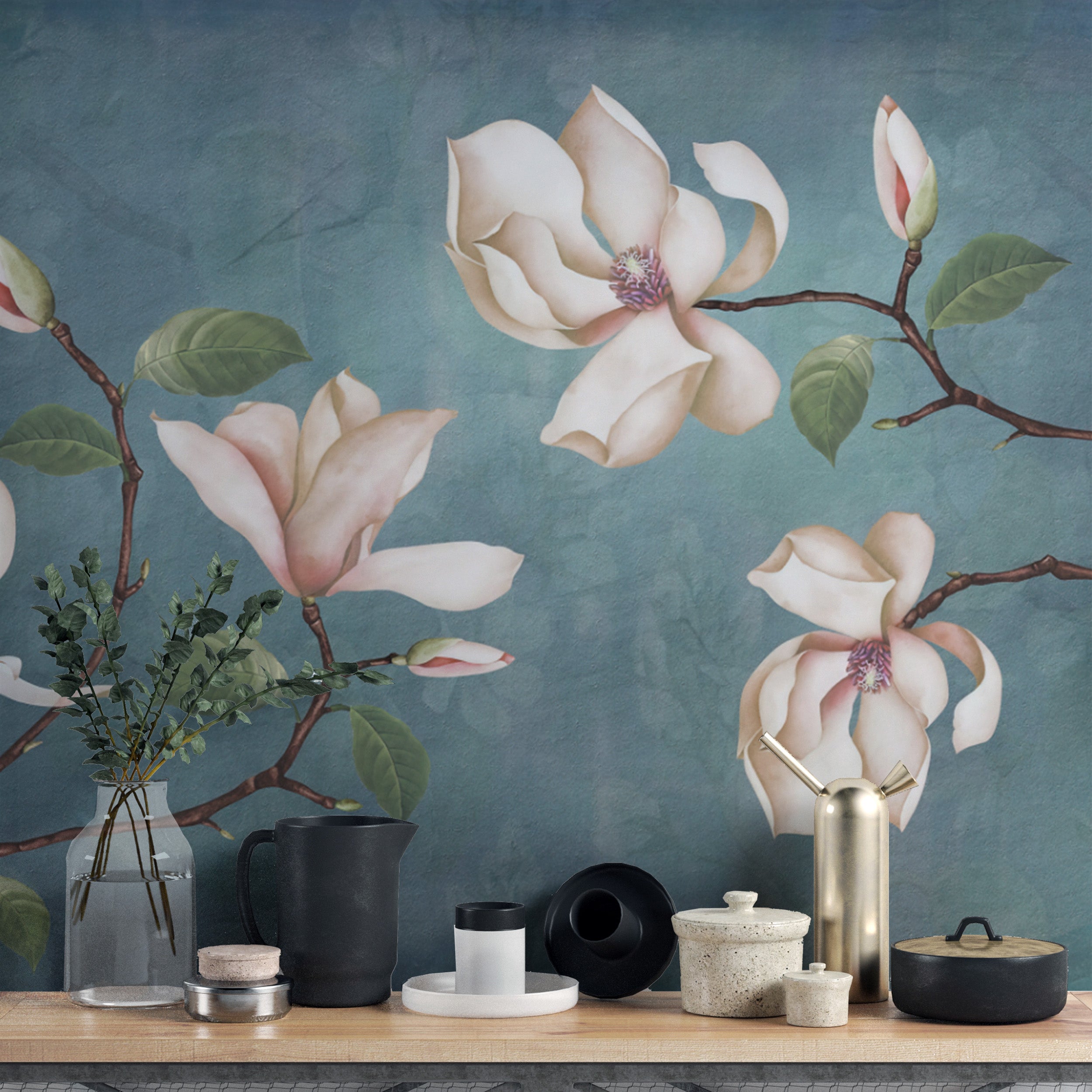 Nature-inspired magnolia mural wallpaper for walls
