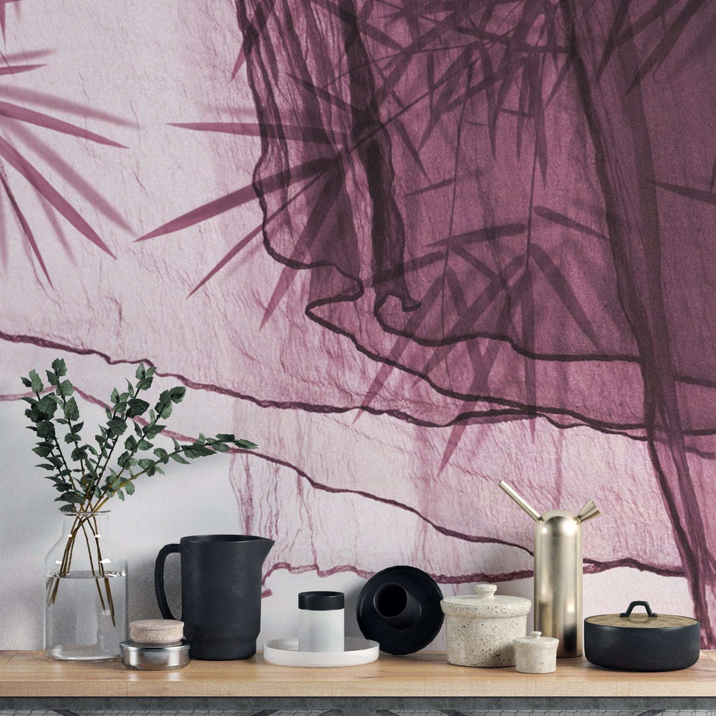 Minimalist sheer bamboo shadow textile for home décor
