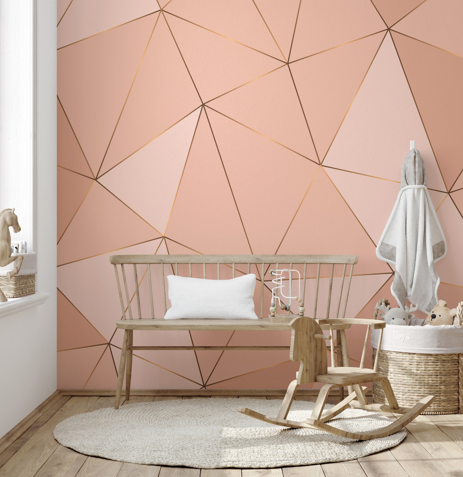 Geometric harmony wallpaper mural in soothing peach tones.
