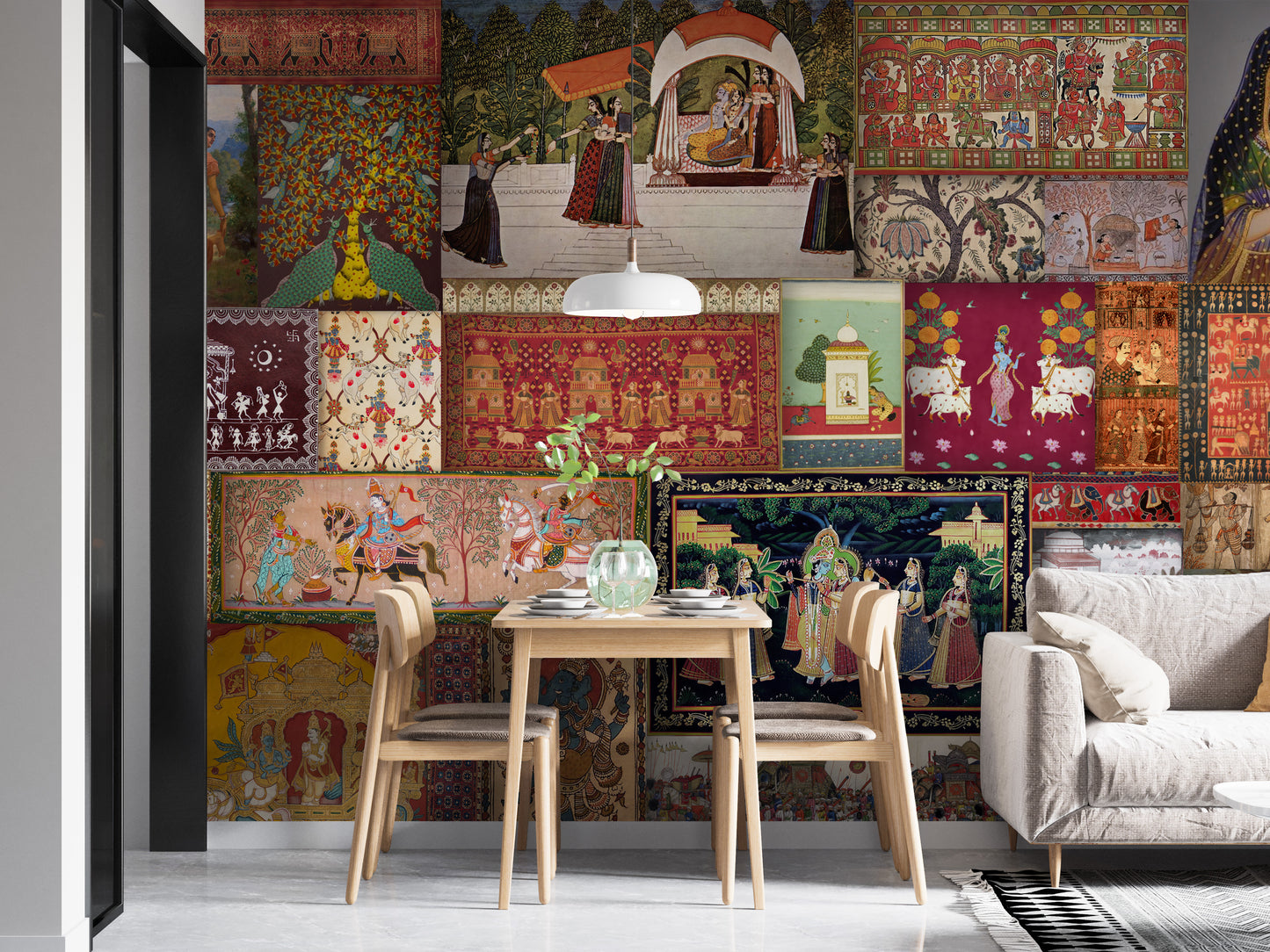 Epochs of India wallpaper mural showcasing heritage designs.
