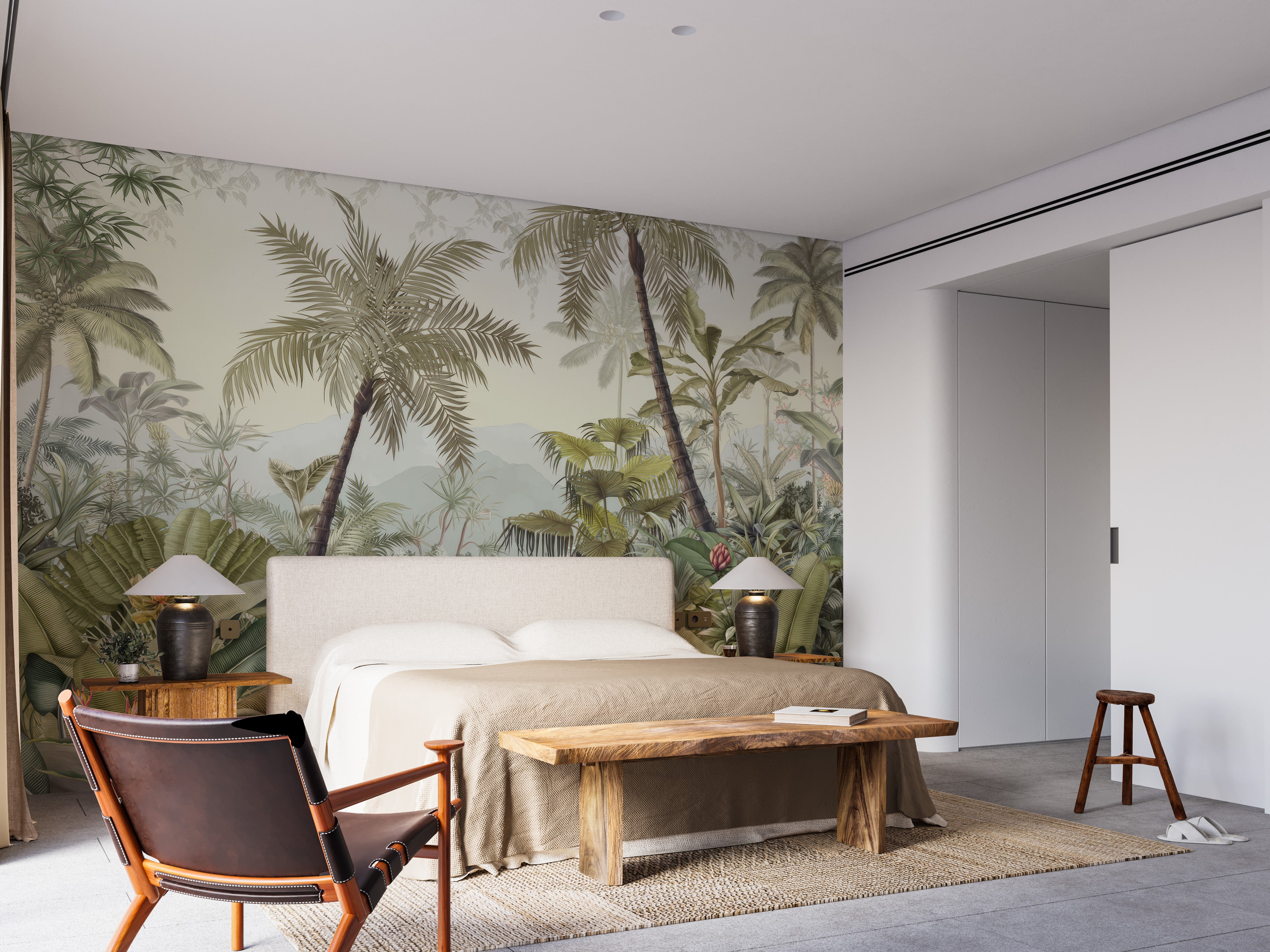 Lush green forest wallpaper mural for serene interiors