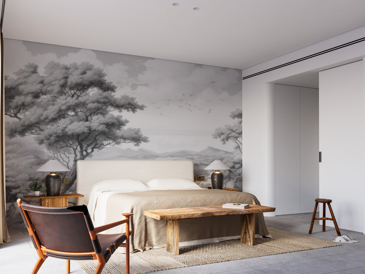 Gray Color Sketched Town Wallpaper Mural - Giffywalls