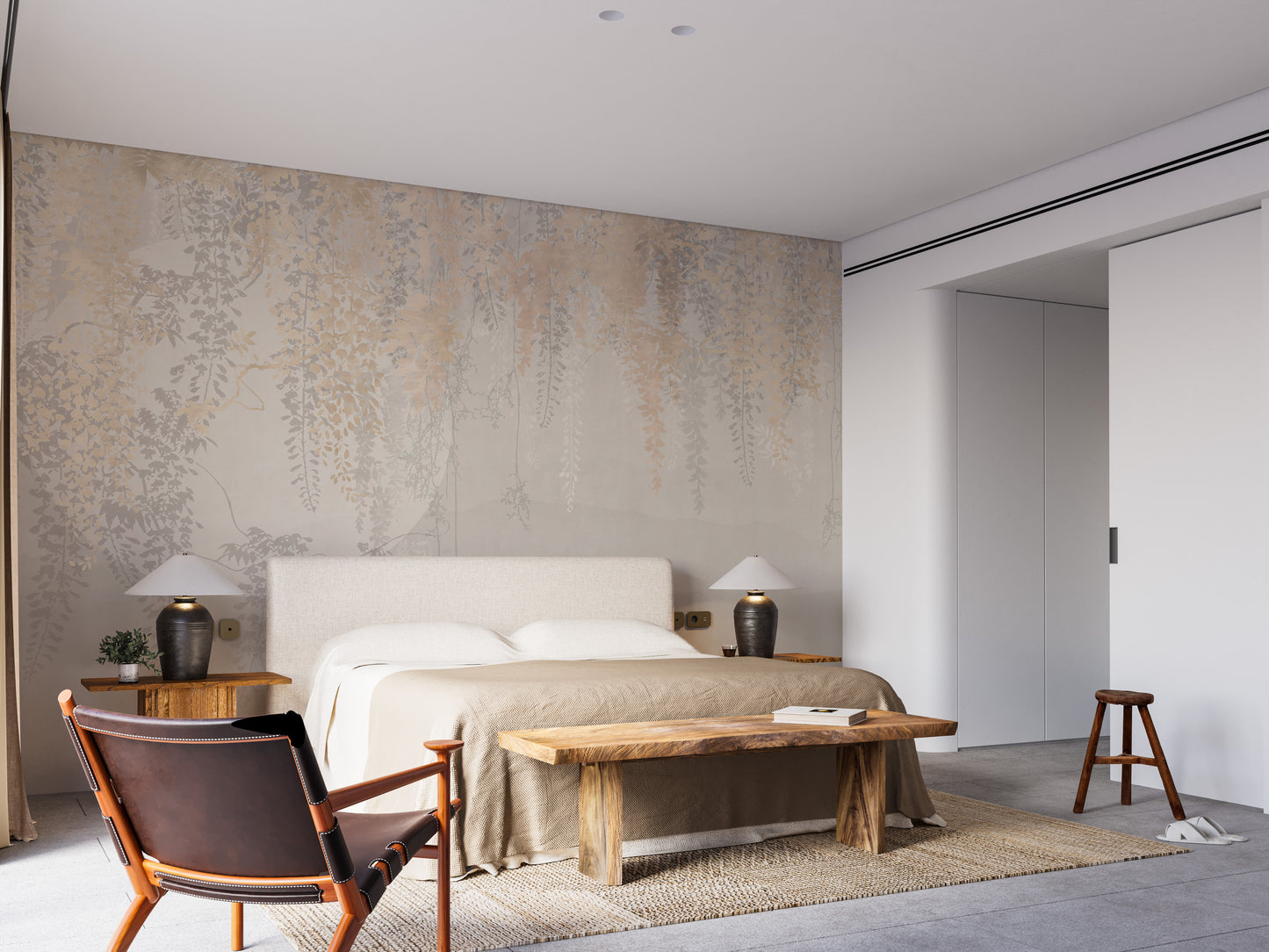 Artistic gold and grey leaves wallpaper mural
