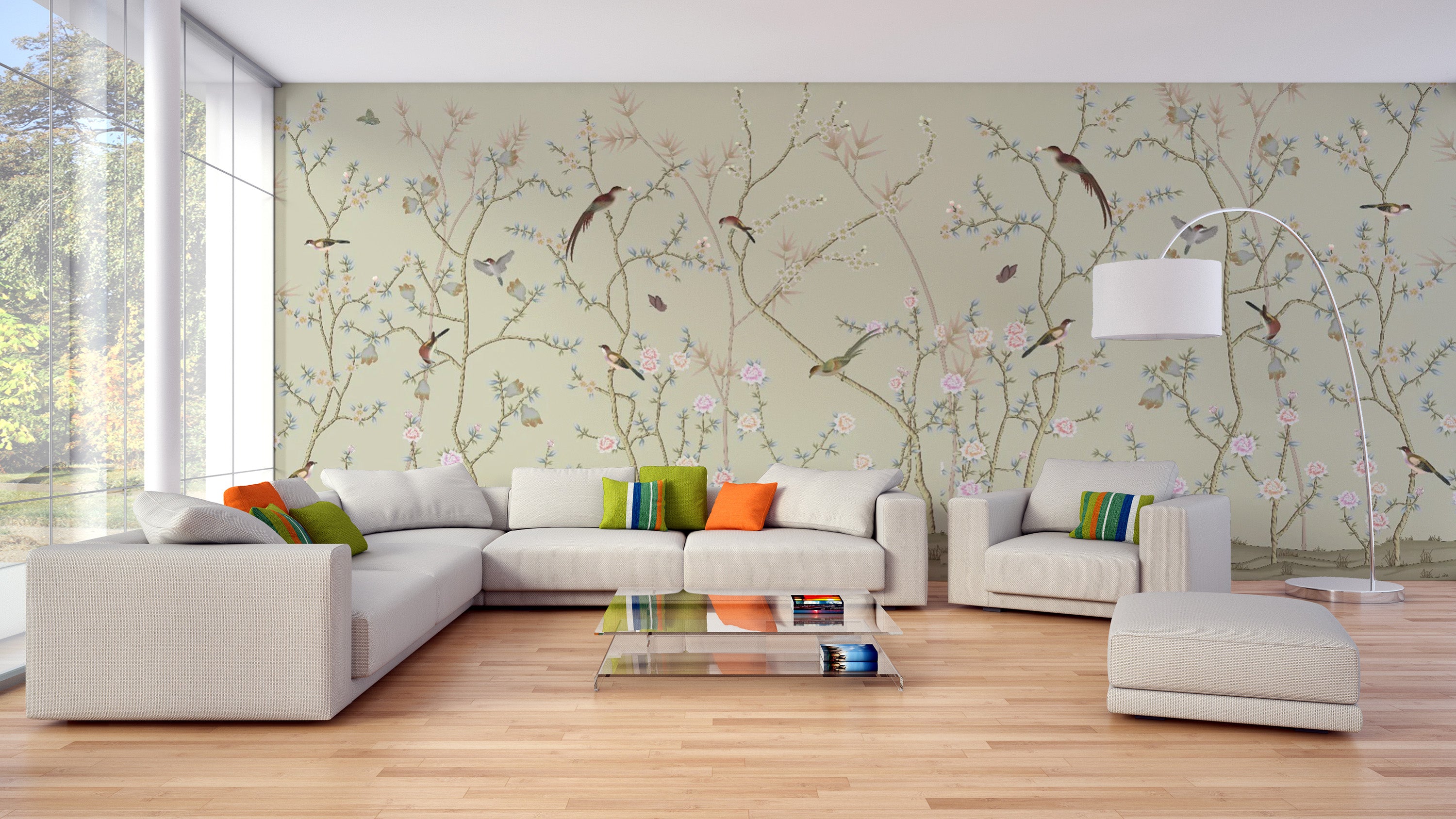 Elegant Chinoiserie Birds Mural
