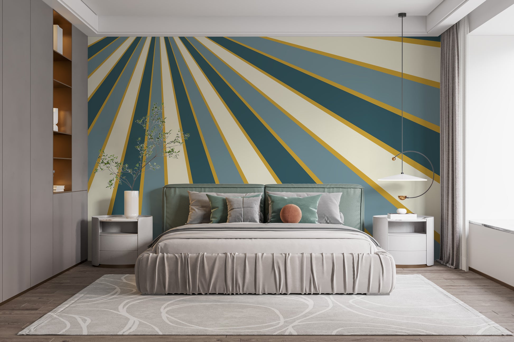 Abstract multicolor line mural