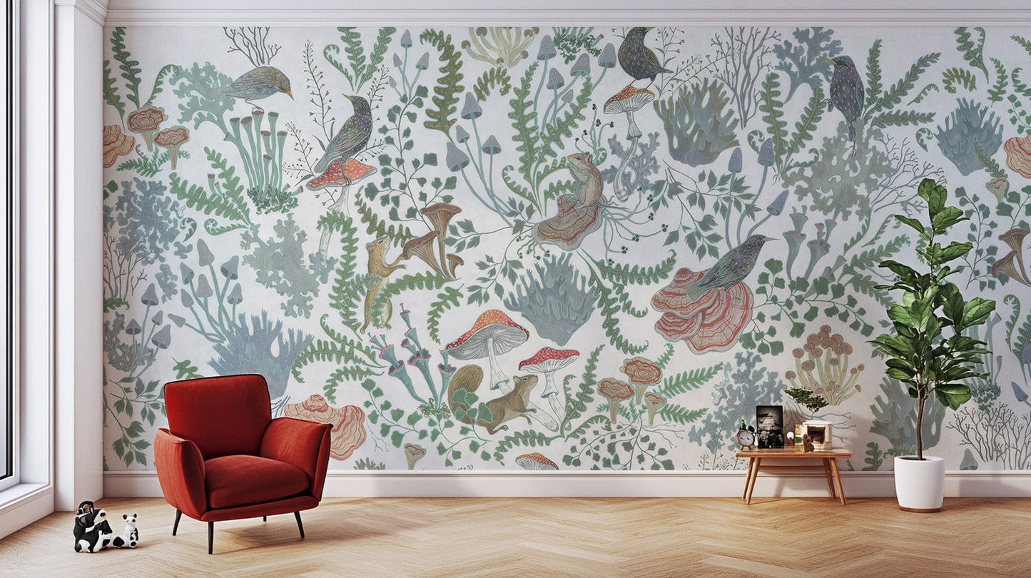 Serene botanical nest fresco wallpaper for walls