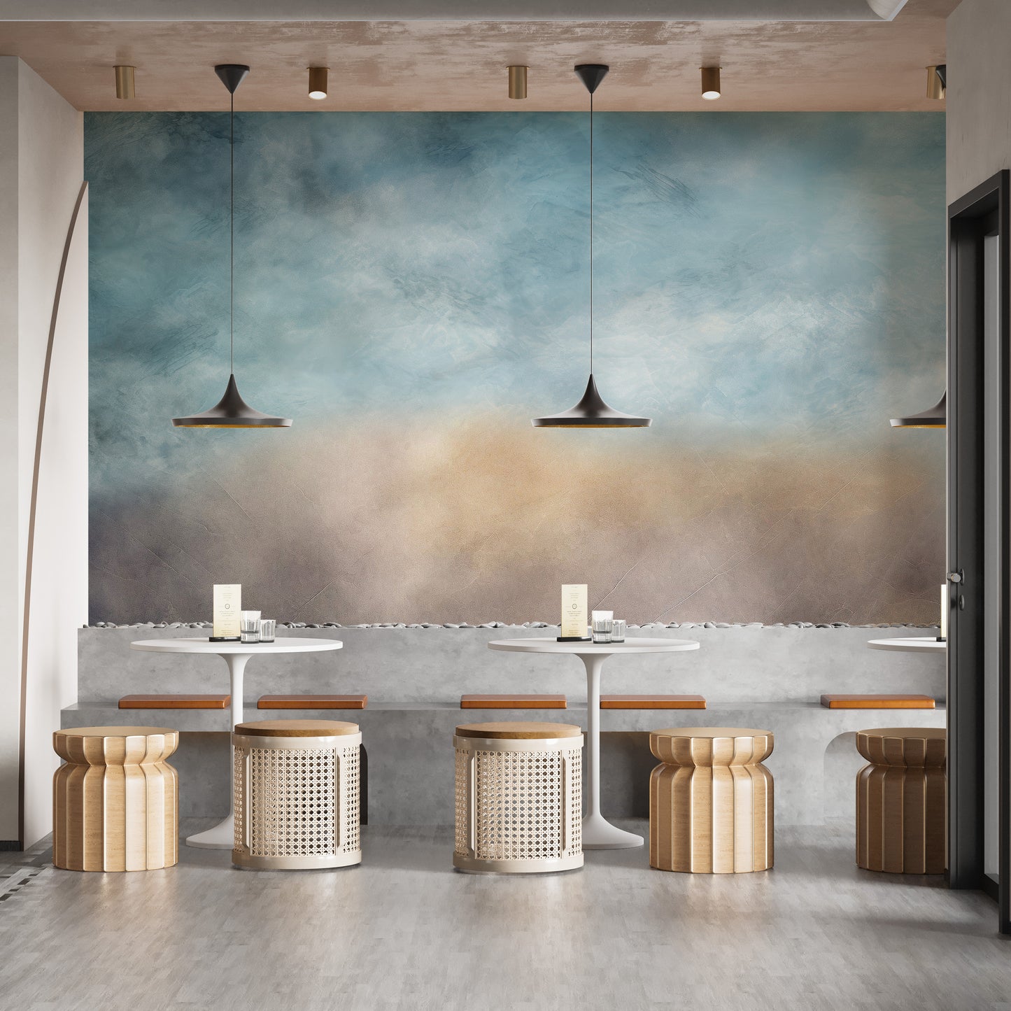 Add a dreamy vibe to your cafe with ombre cloud wall mural