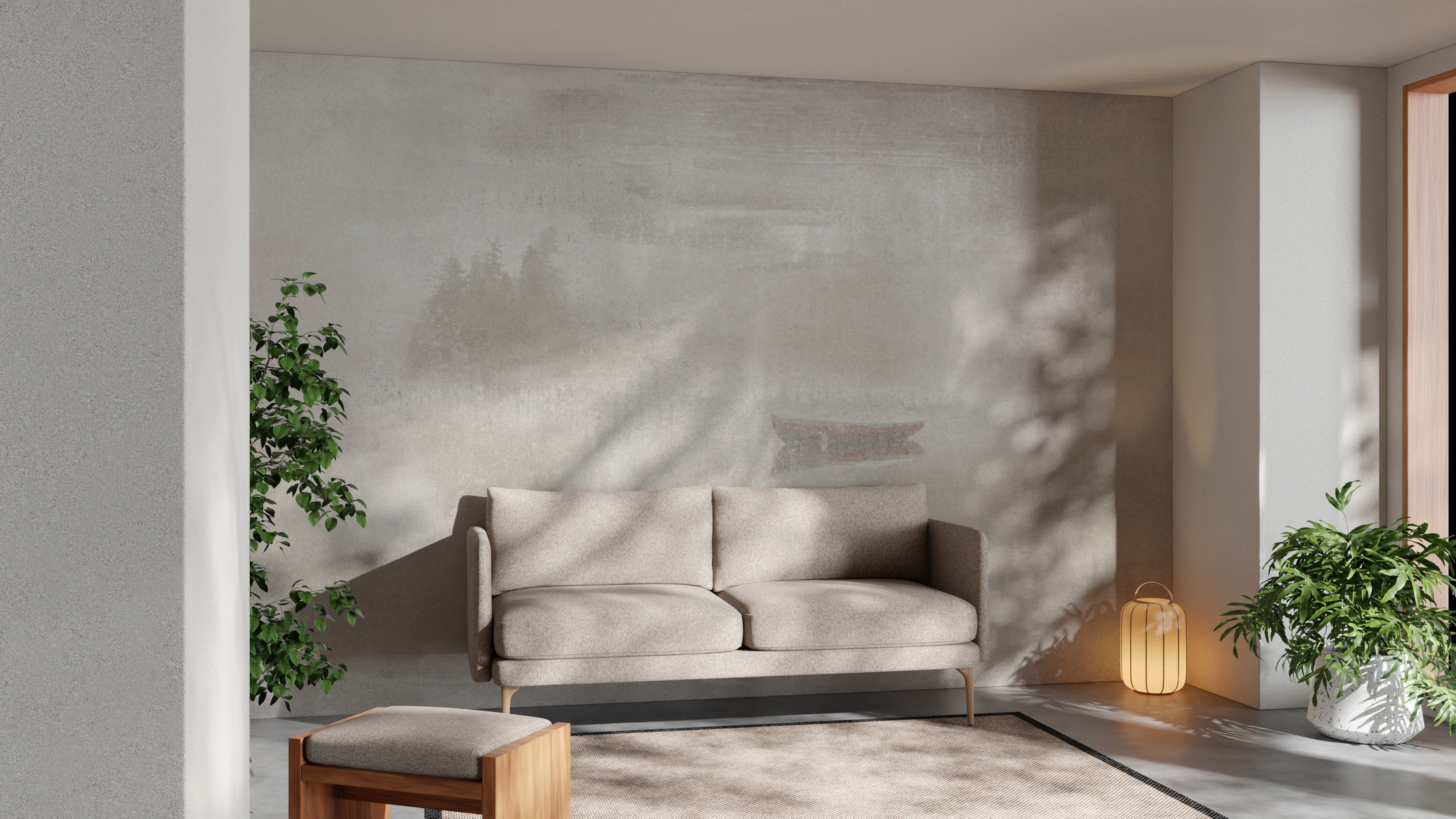 Neutral rustic beige mural perfect for timeless wall accents.
