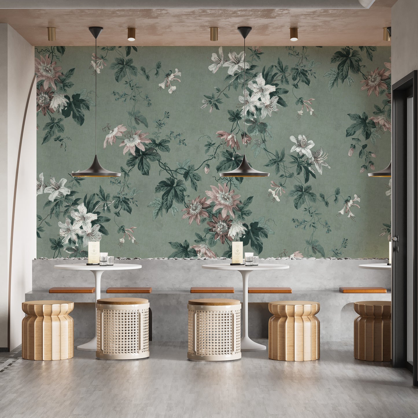 Intricate chinoiserie design in green tones wallpaper