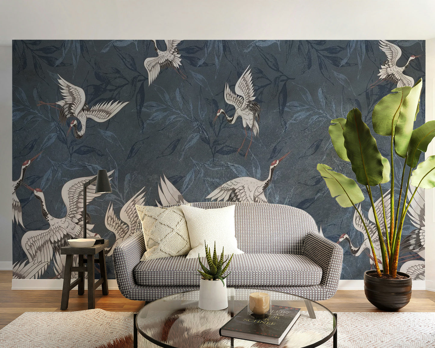 Textured grunge cranes mural for interiors