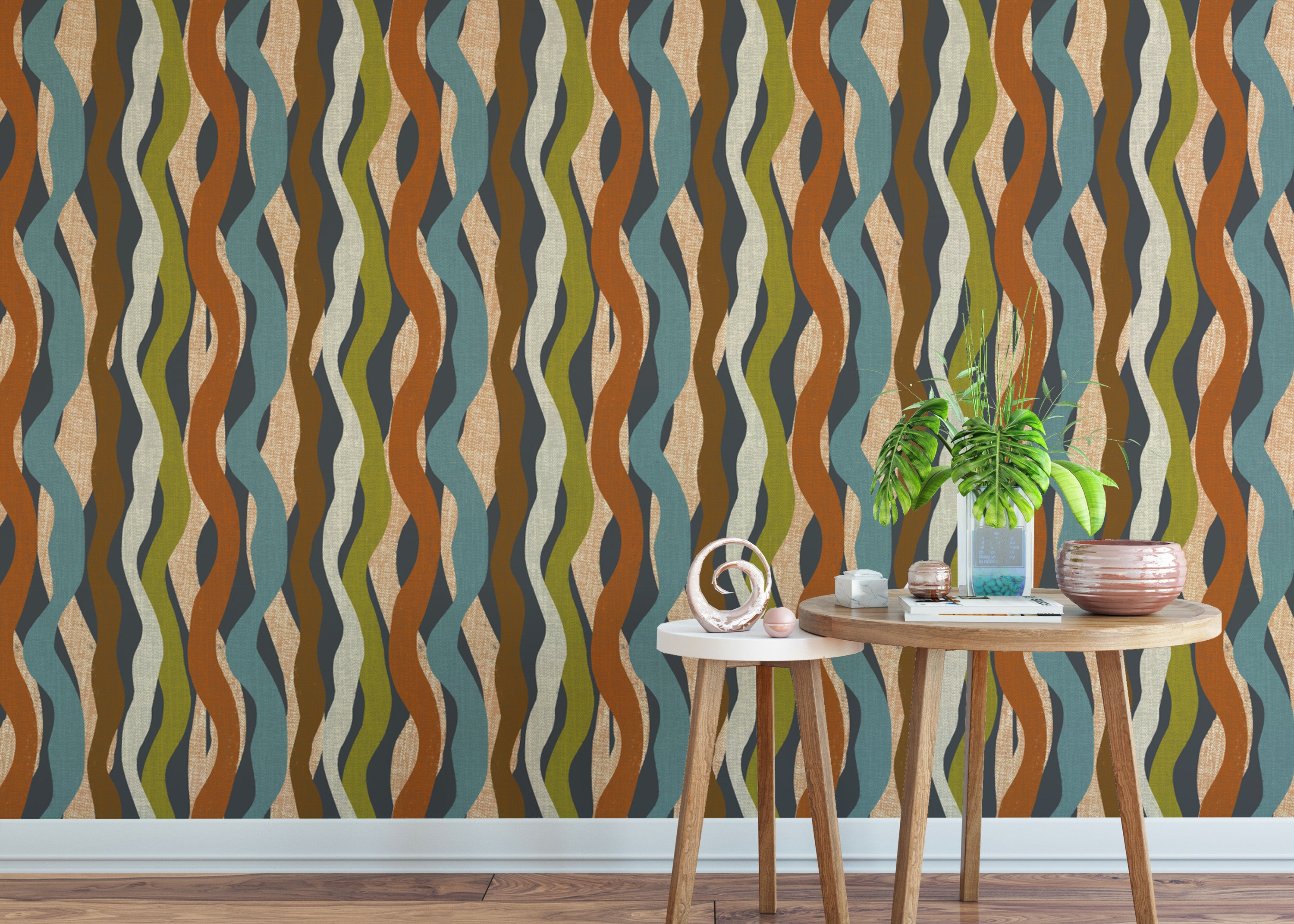 Bring texture to your walls with Textured Organic Stripe Waves Wallpaper