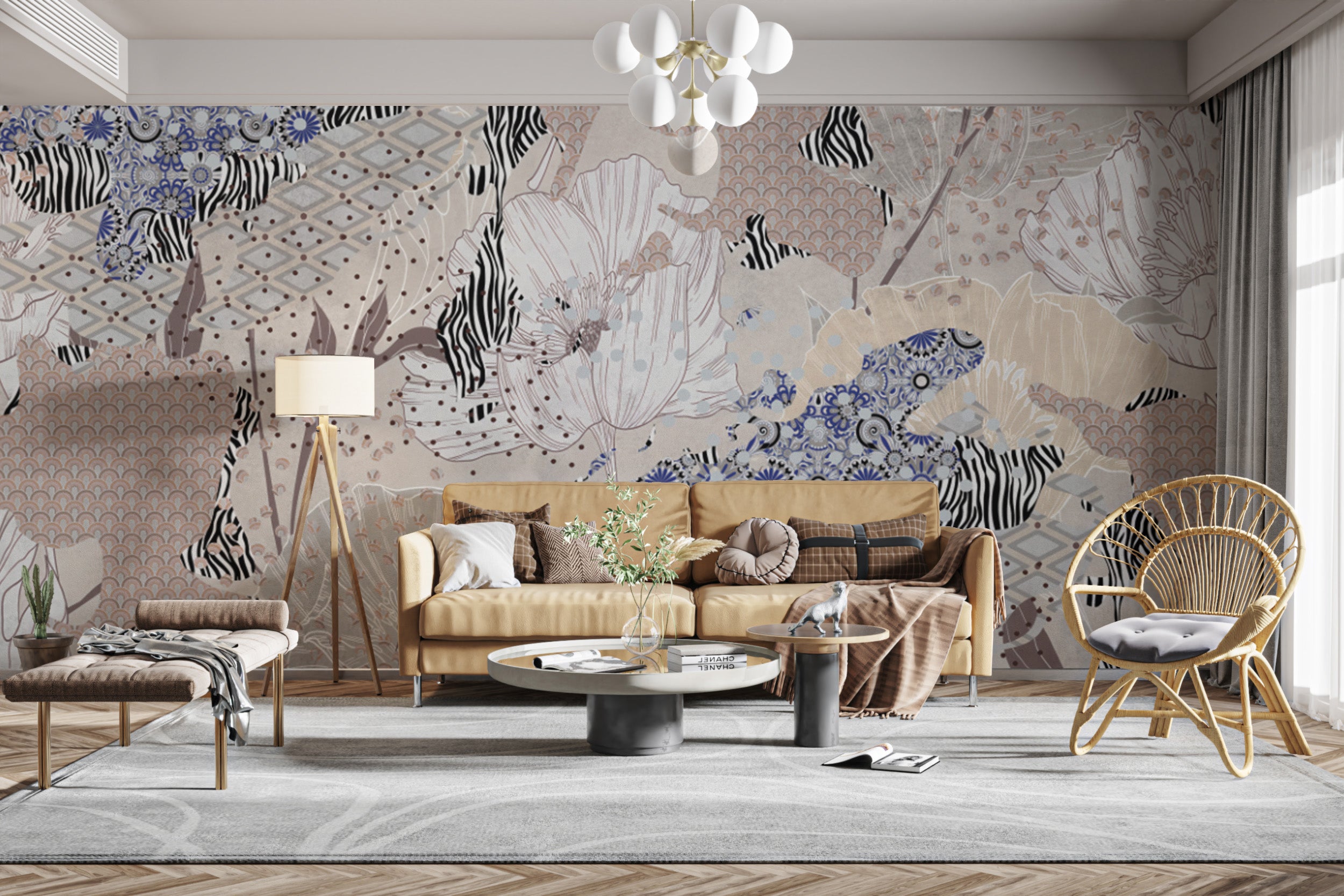 Watercolor floral print wallpaper for nature-inspired rooms
