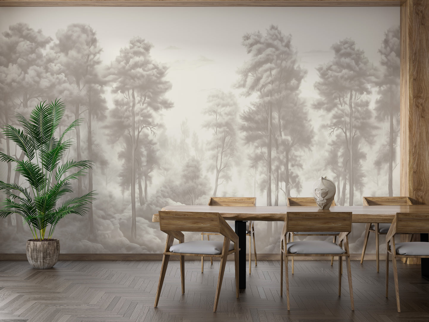 Elegant towering palm mural with lush green leaves