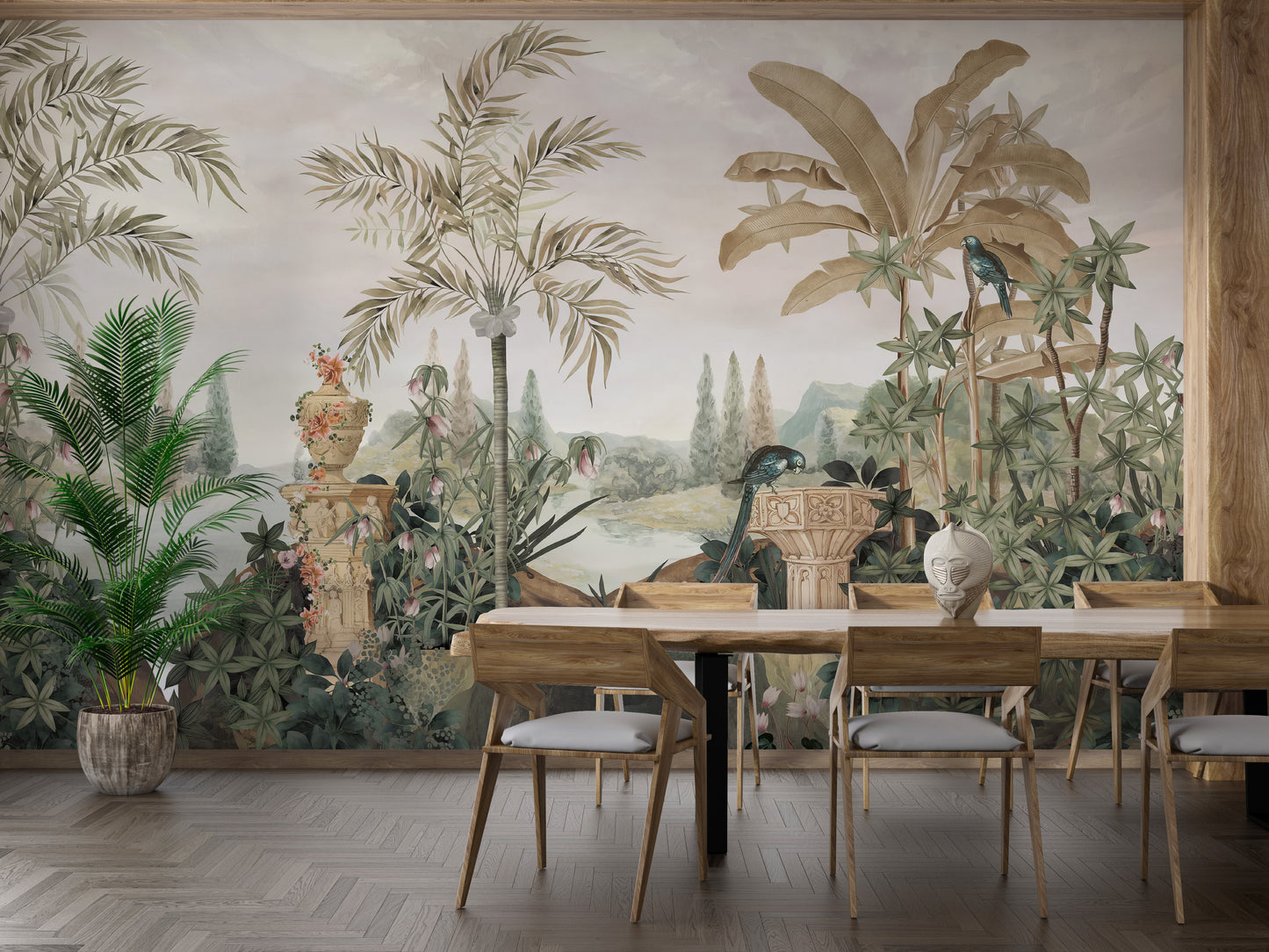 Tropical Vegetation Over Dusky Backdrop Wallpaper Mural