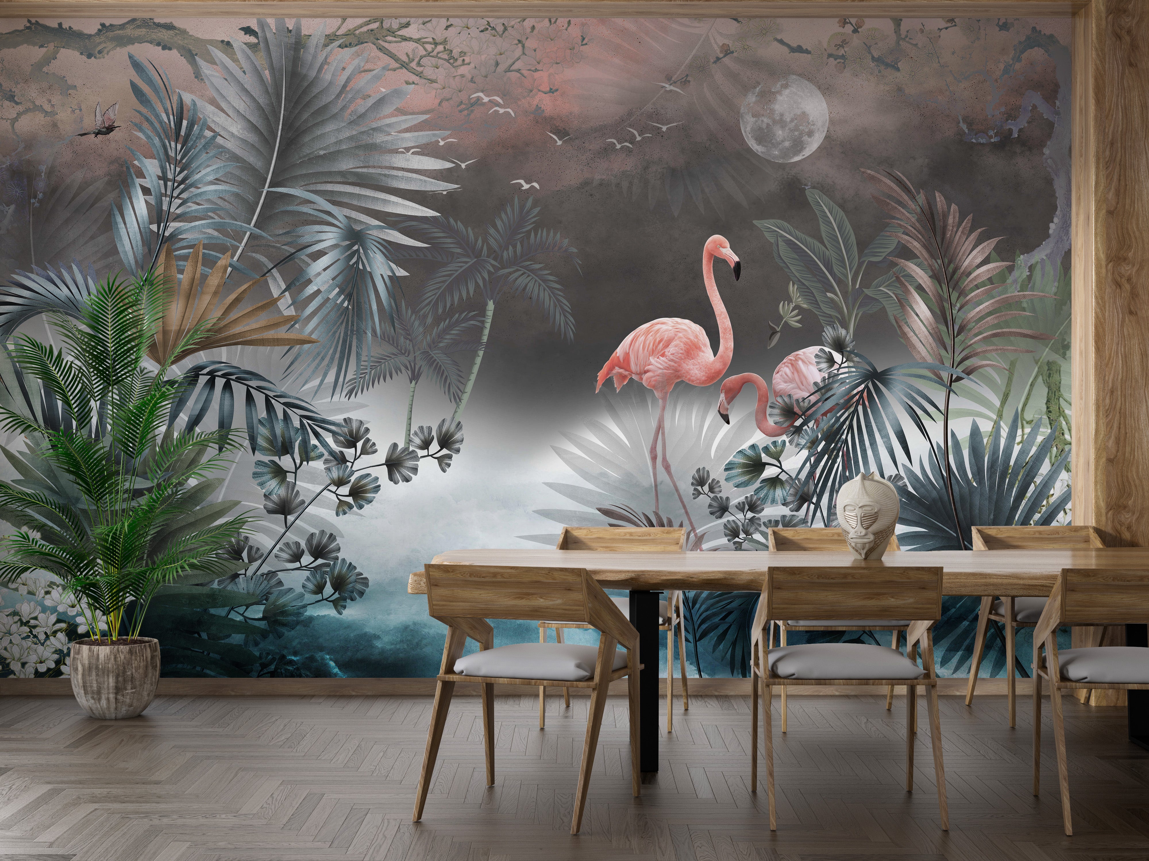 Subtle monstera leaves wallpaper mural design
