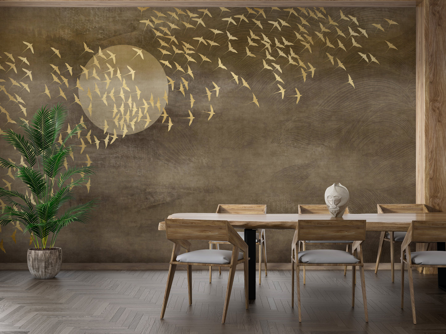 Golden Birds Flying Wallpaper Murals