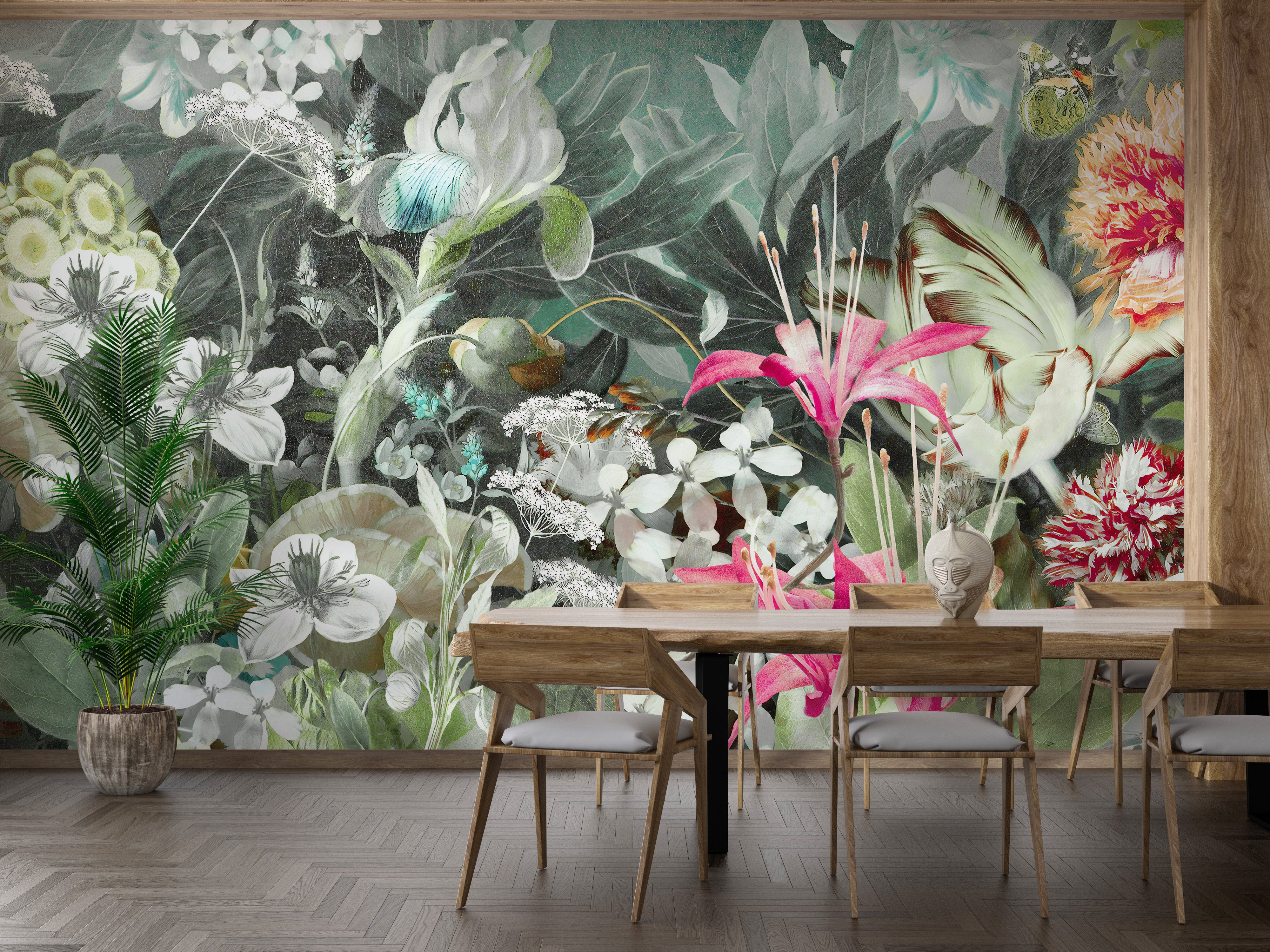 Colorful Plants and Flowers Mural Design
