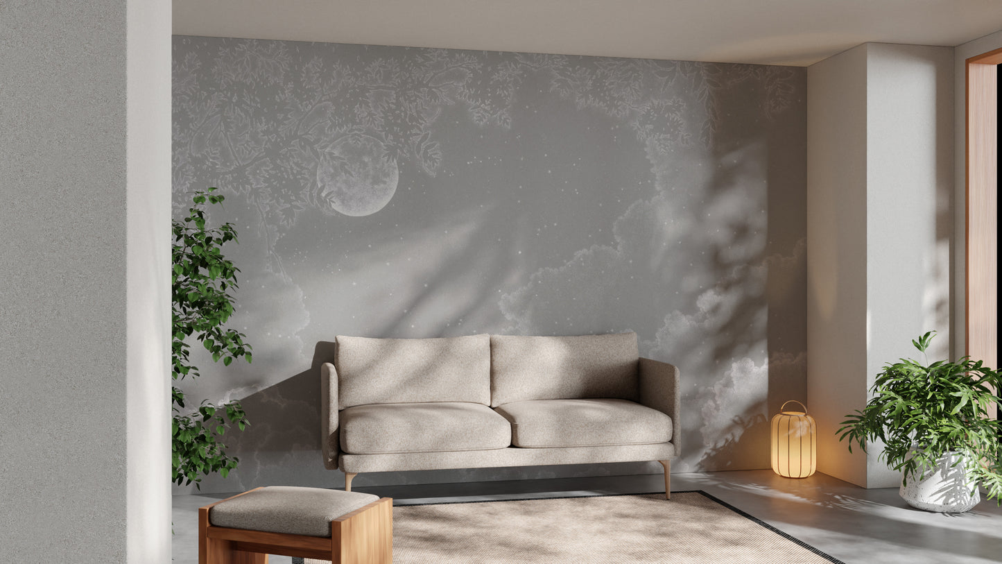 Full moon and starry night wallpaper for a serene space
