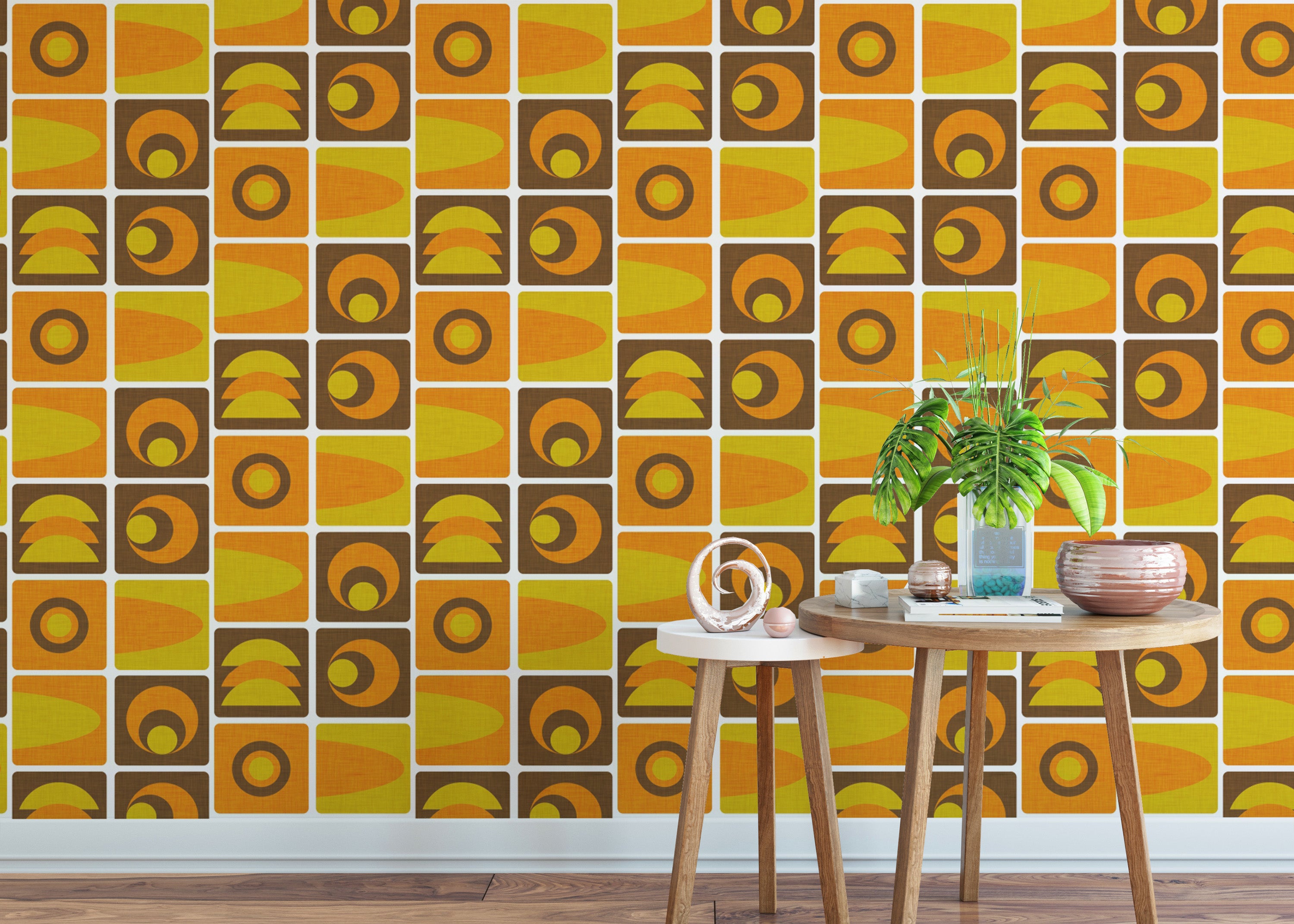 Retro 70s Cube Geo Brown Wallpaper