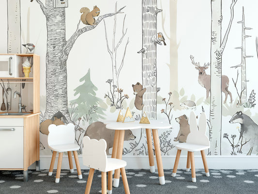 Watercolor Forest Animal Wall Mural
