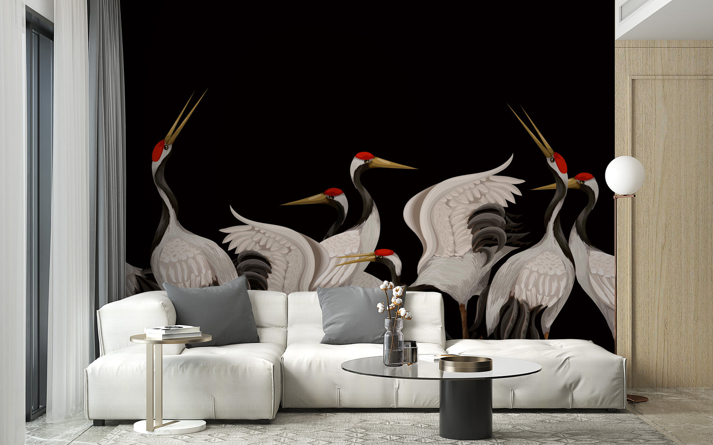 Japanese cranes wallpaper design