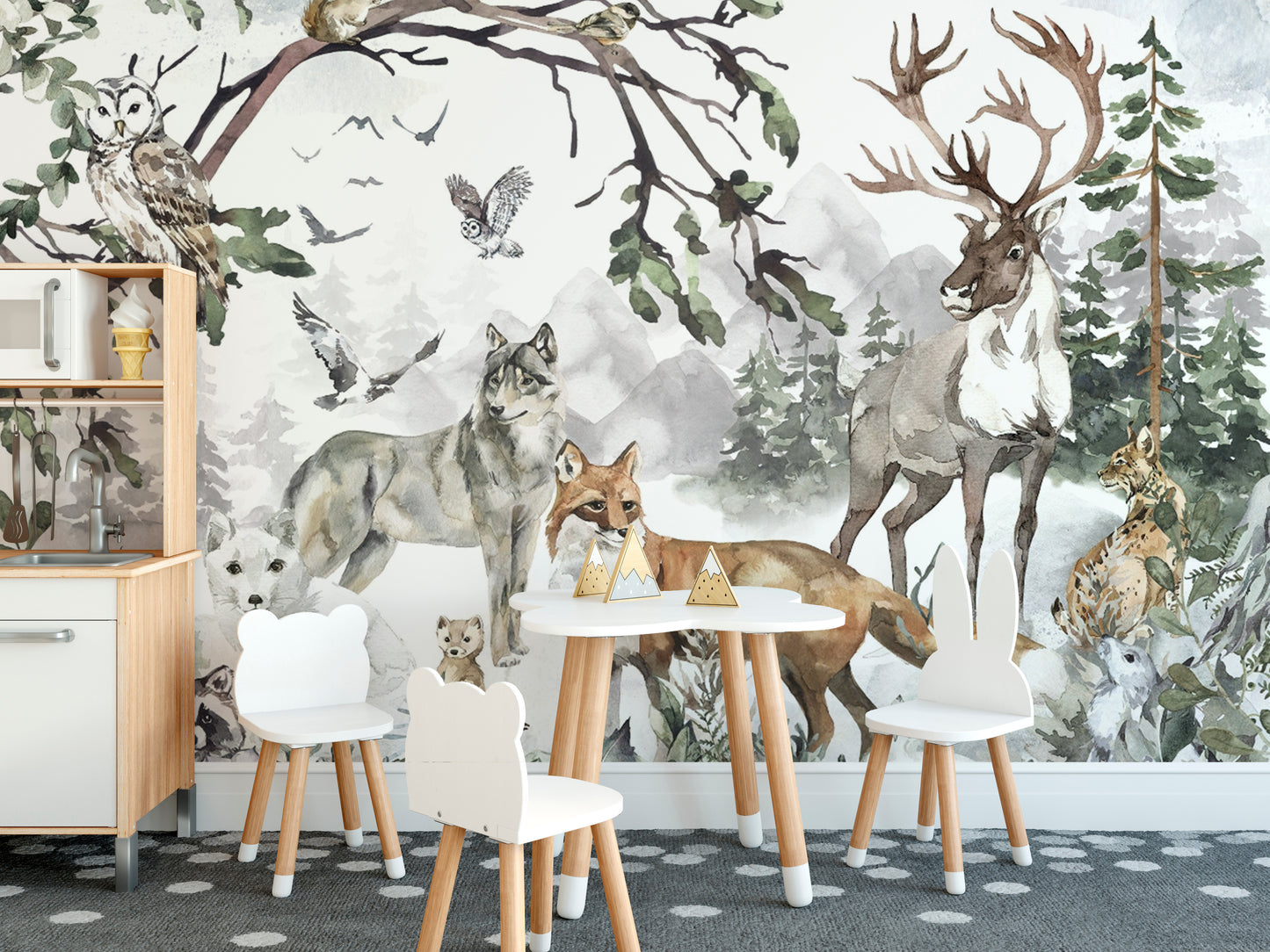 Artistic Forest Animal Watercolor Mural
