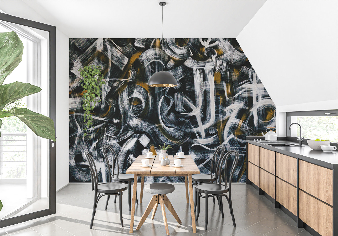 Abstract graffiti wallpaper with bold brush strokes design