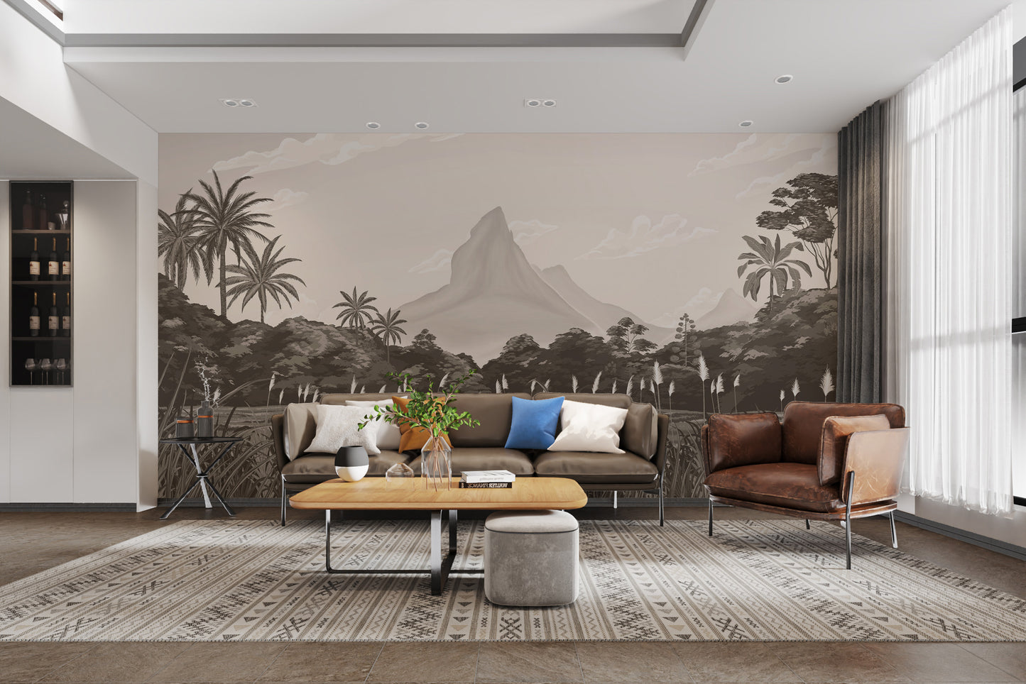 Elegant jungle landscape wall mural for nature-inspired decor
