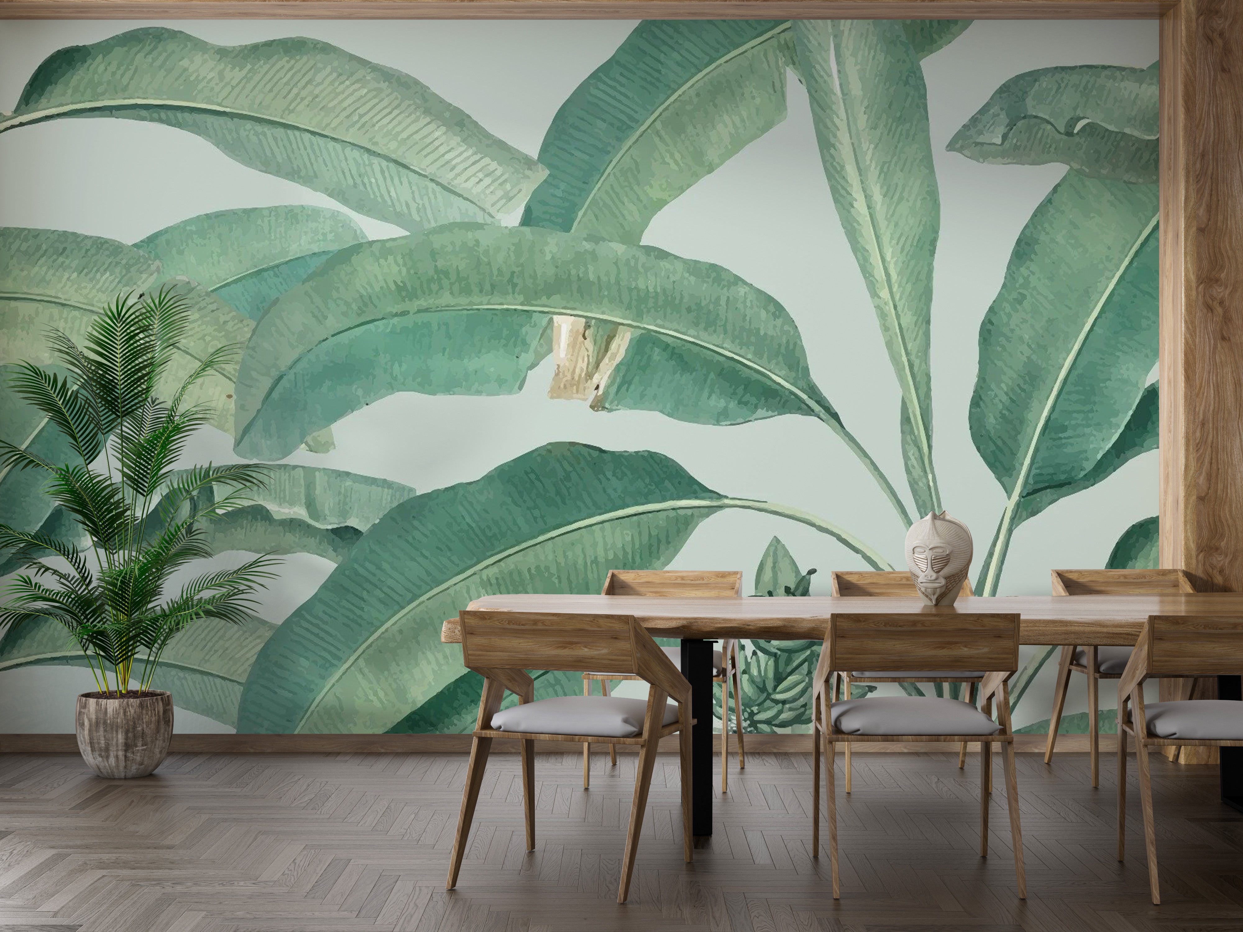 Stylish banana leaf wallpaper for refreshing wall designs.