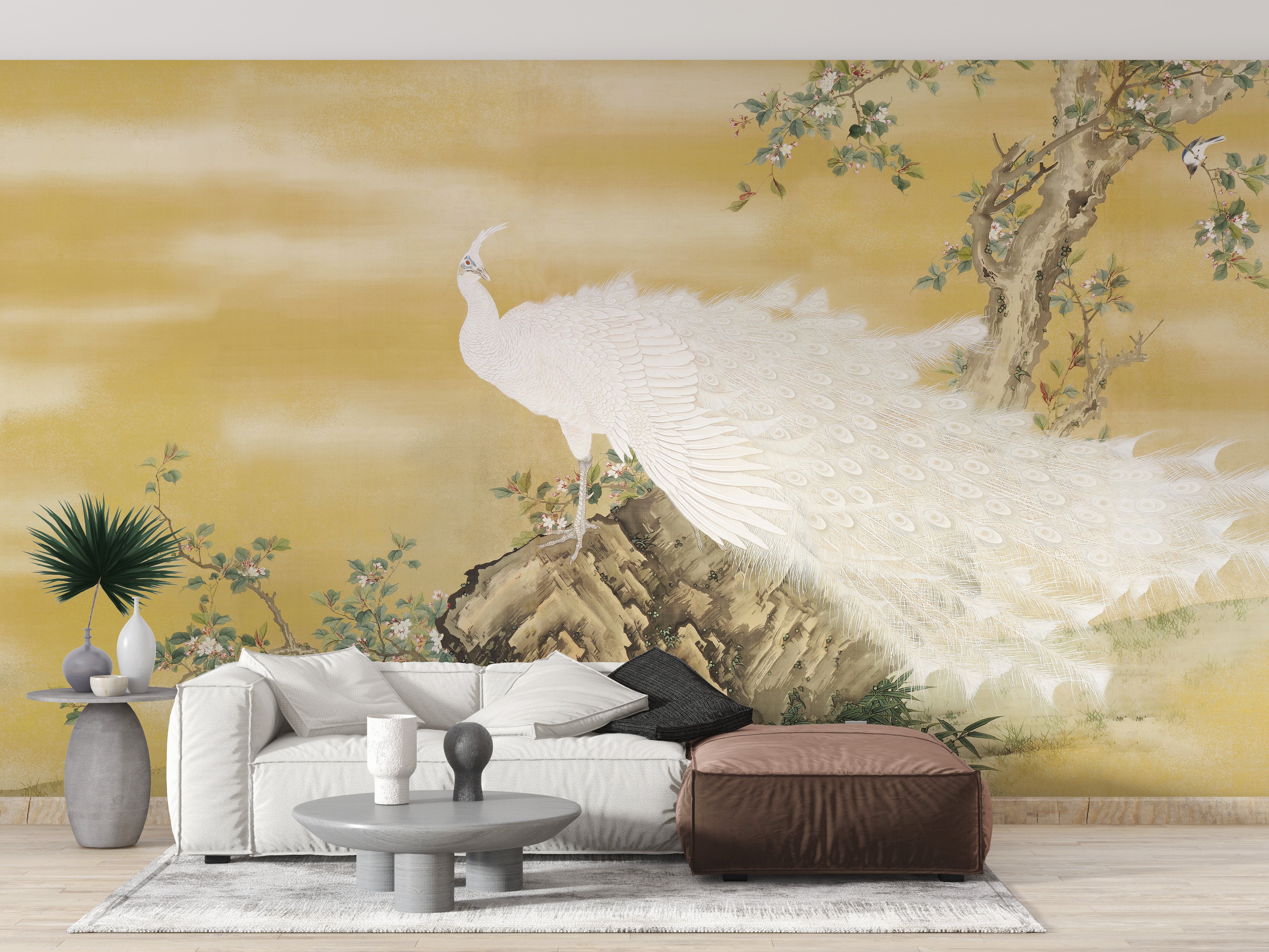 Exquisite peafowl wallpaper mural design
