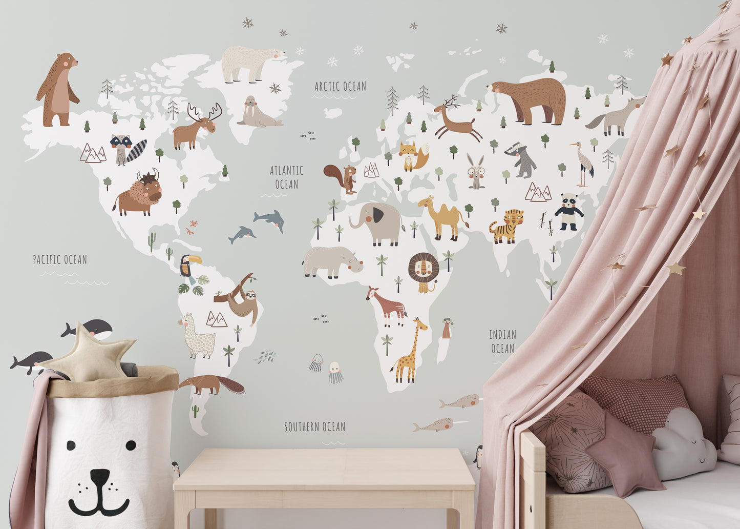 Child-friendly cute map wallpaper for playrooms
