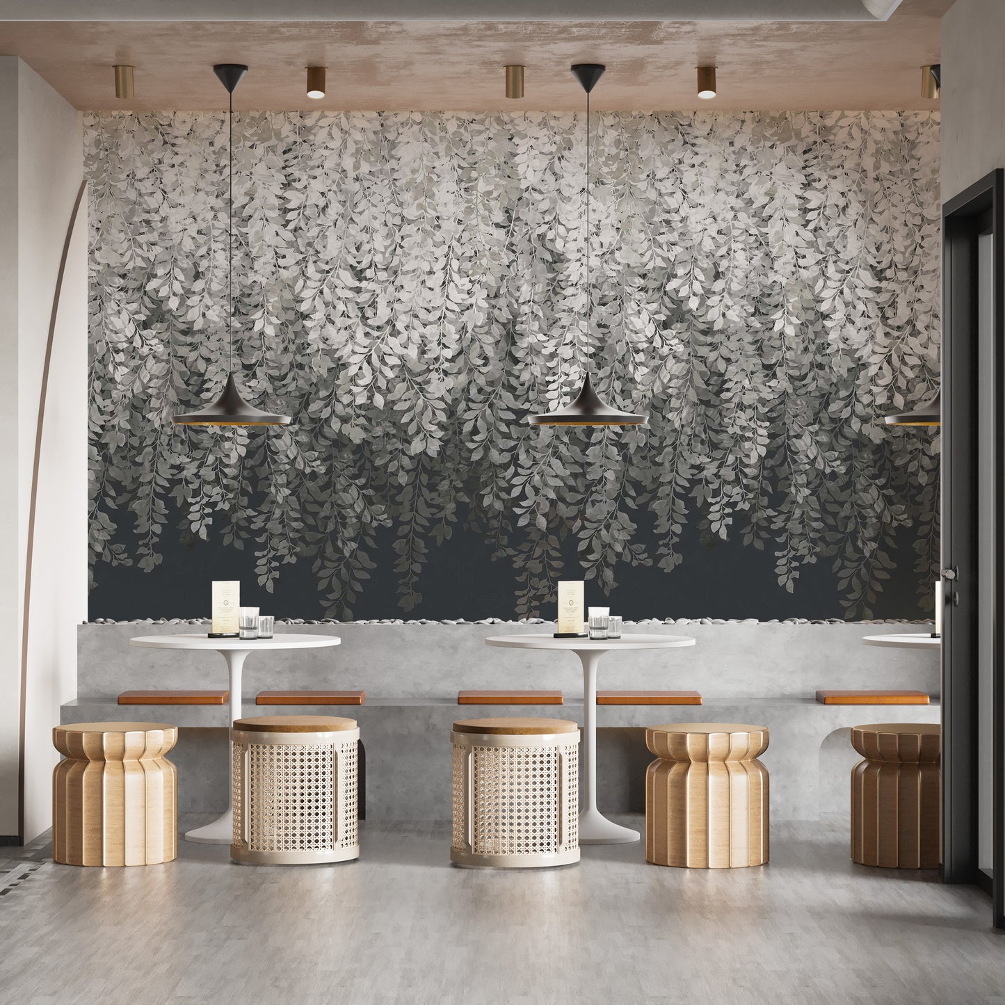 Textured grey leaf wallpaper mural
